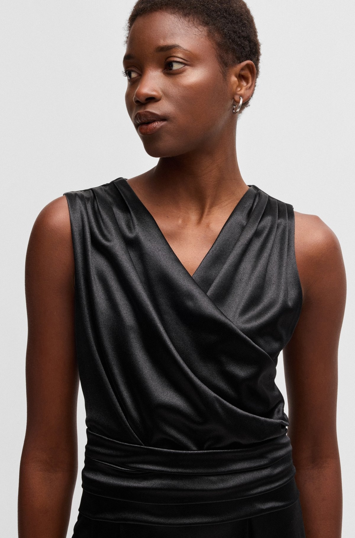 SLEEVELESS JUMPSUIT IN LUSTROUS JERSEY WITH WRAP FRONT - 5