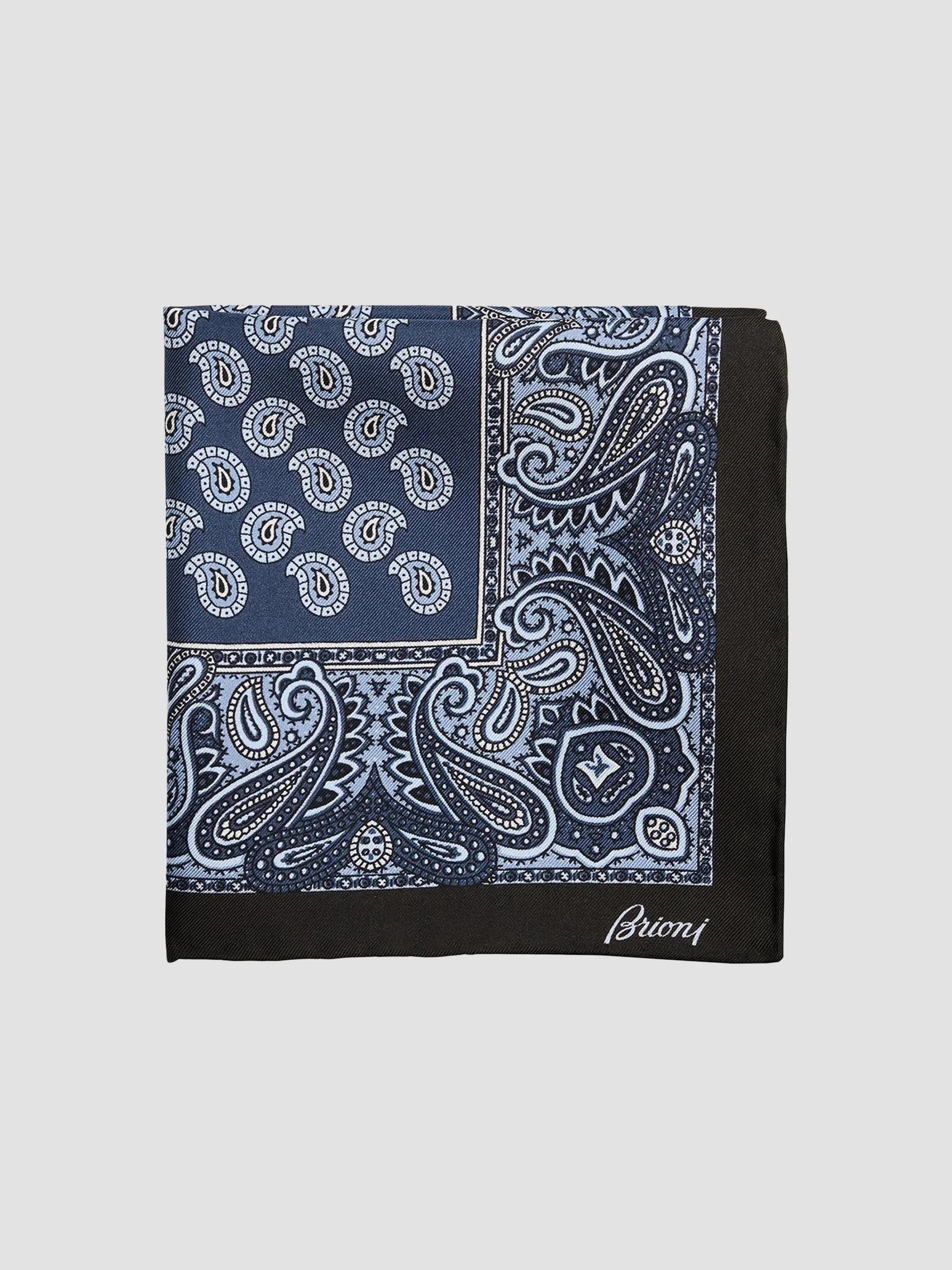Men's Hand-Rolled Paisley Silk Pocket Square - Royal Blue - 1