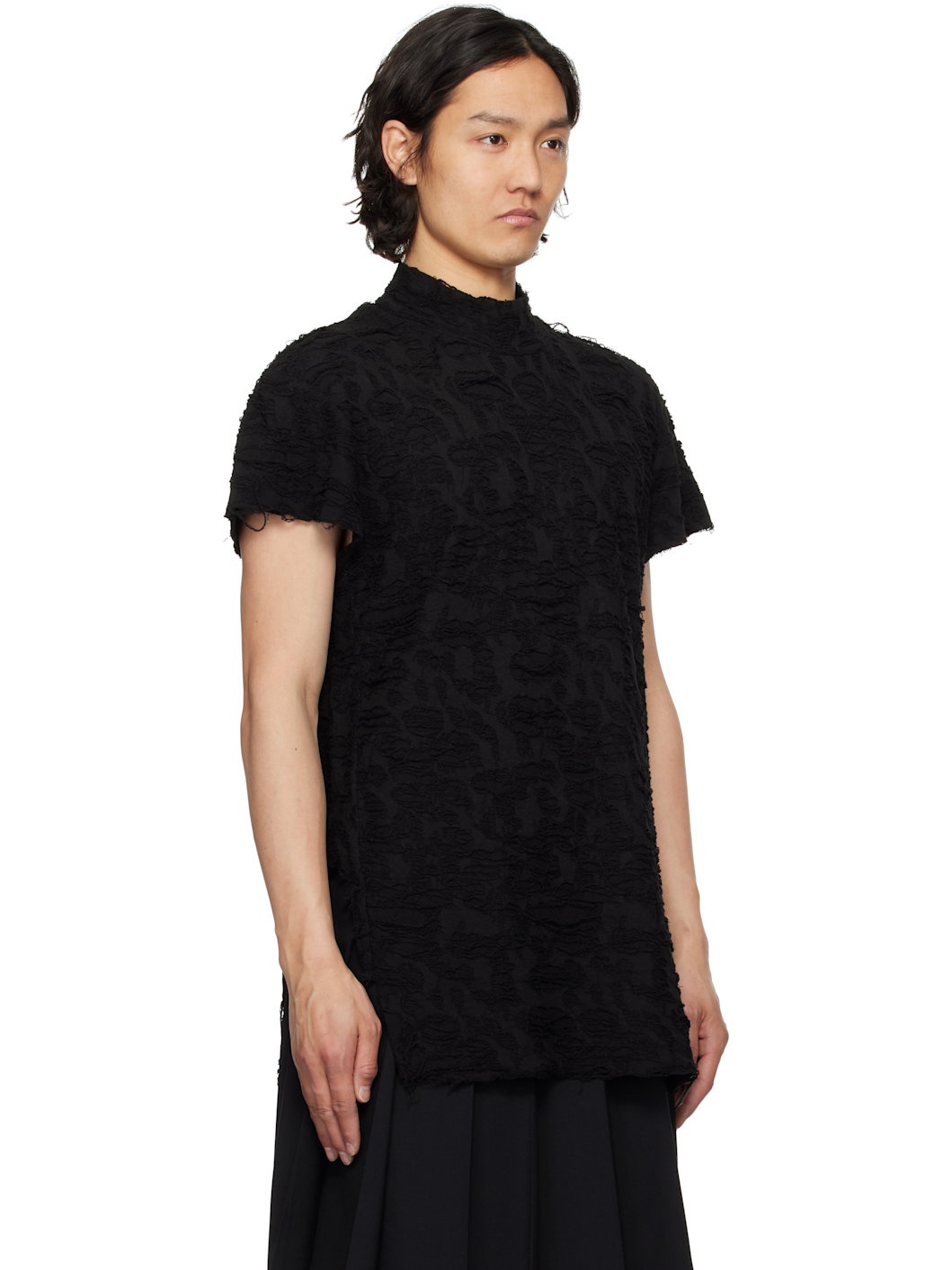 Black Fibroin Mock Neck T-shirt - 2