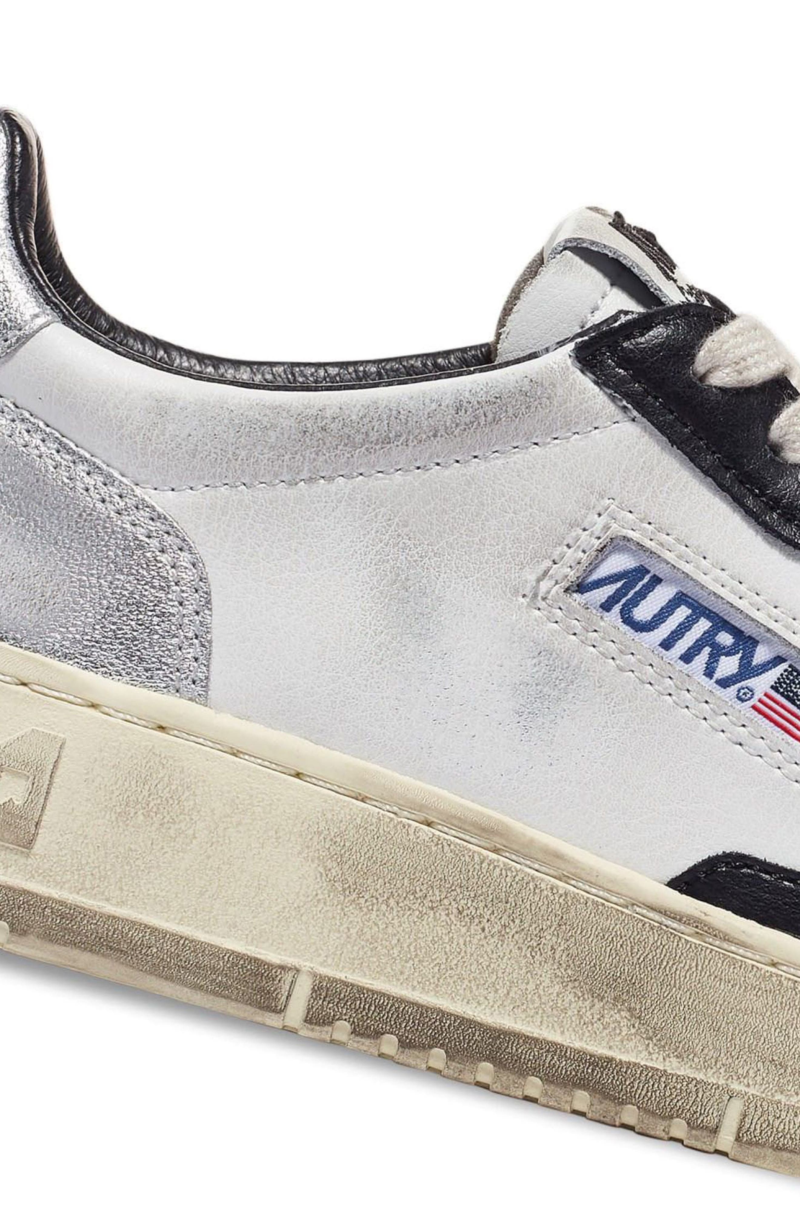 AUTRY Super Low Sneaker in White Black Silver at Nordstrom - 6