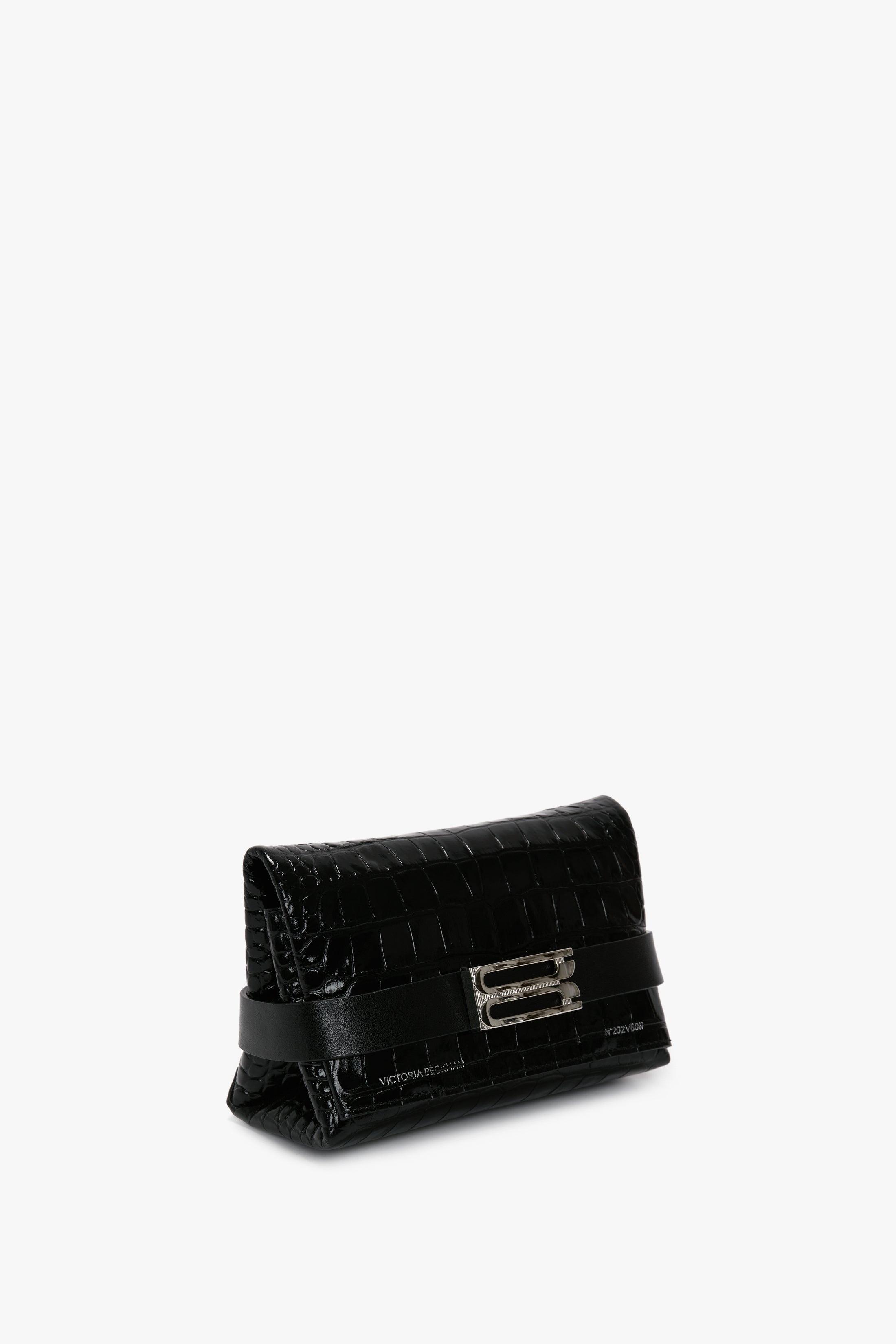 Mini B Pouch In Croc Effect Black Leather - 3