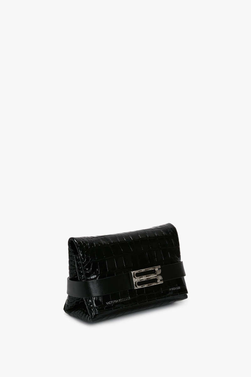 Mini B Pouch In Croc Effect Black Leather 3