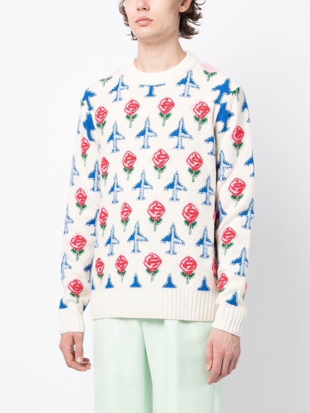 intarsia-knit crew neck jumper - 3