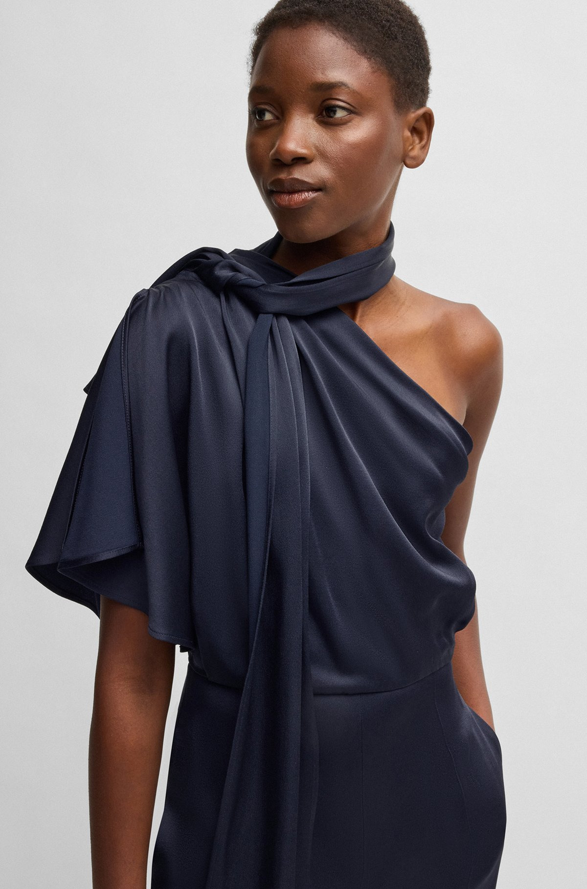 ONE-SHOULDER JUMPSUIT WITH TIE NECKLINE - 5