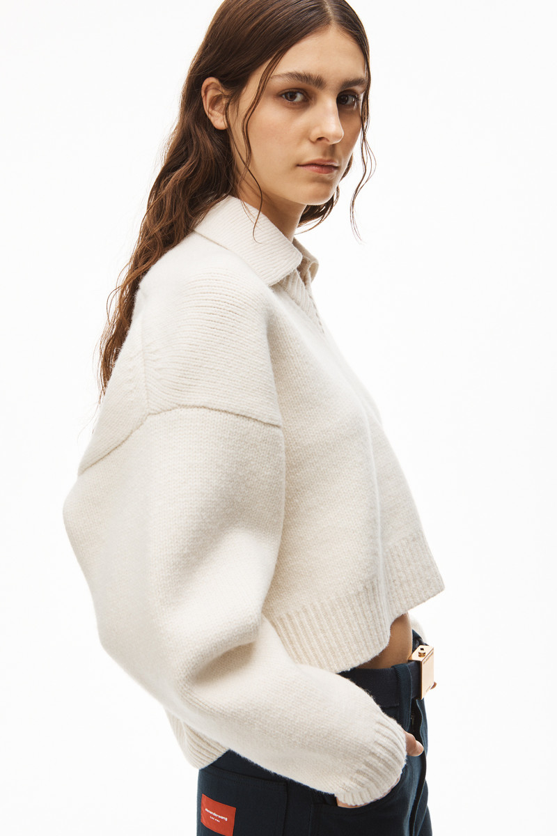 COLLARED V-NECK PULLOVER IN BOILED WOOL 3