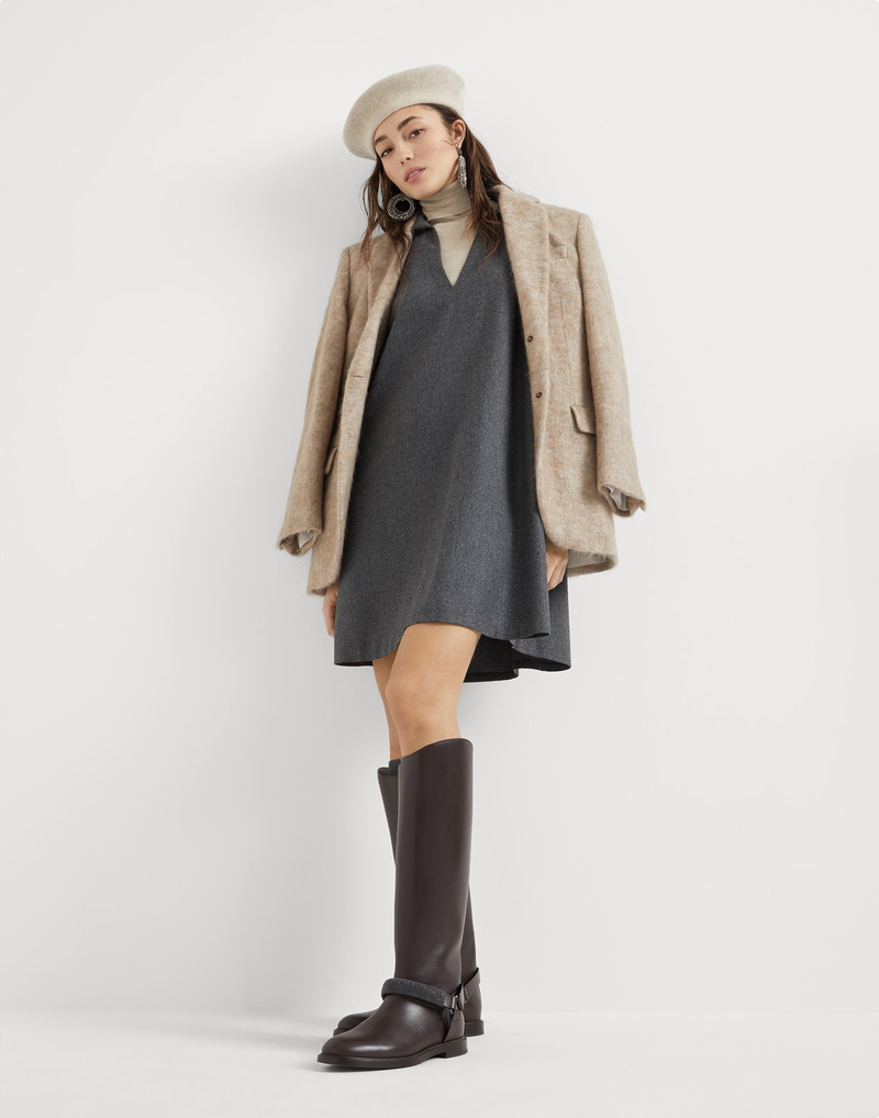 Matte calfskin knee high boots with precious ribbed strap 4