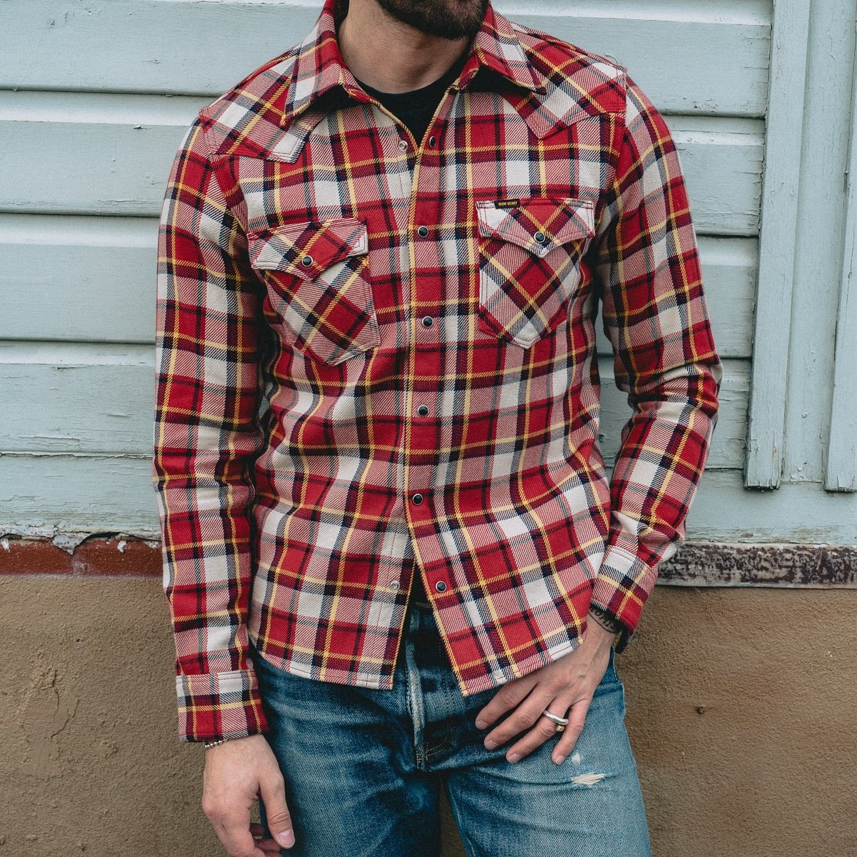 Ultra Heavy Flannel Classic Check Western Shirt - Red - 4