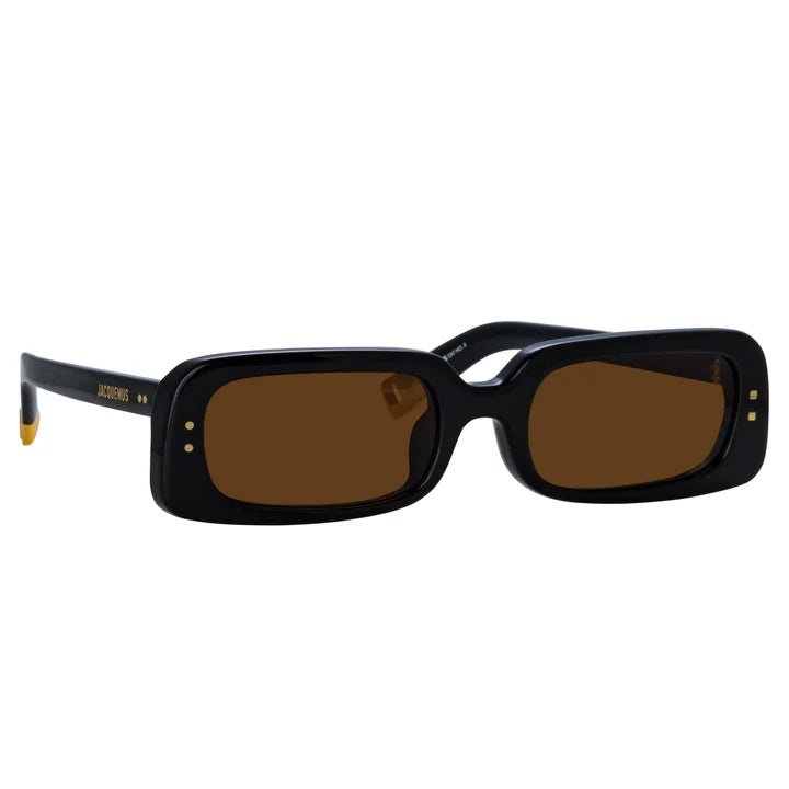 X LINDA FARROW AZZURRO RECTANGULAR SUNGLASSES (BLACK/ YELLOW GOLD/ BROWN) - 2