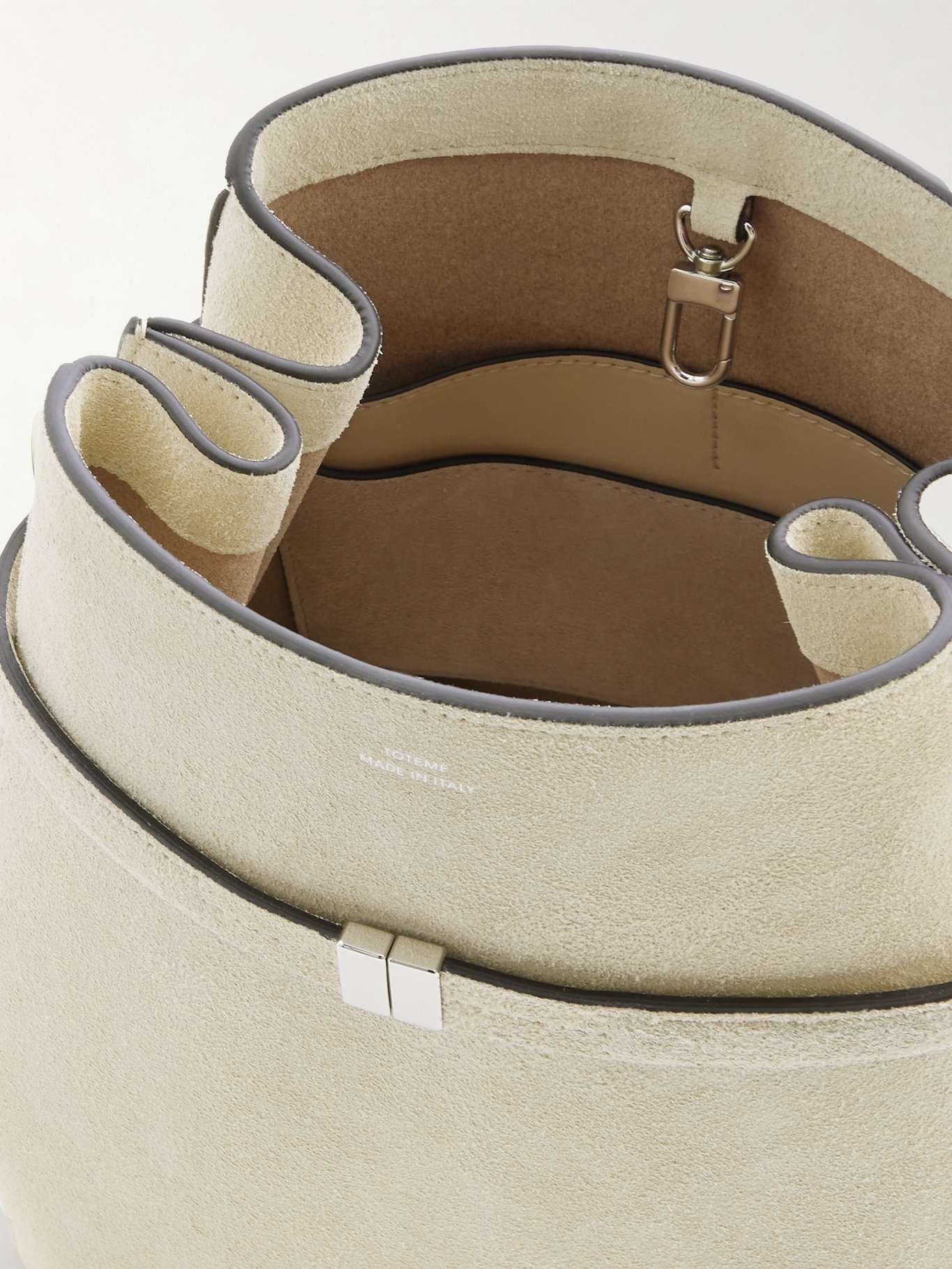 Belted leather-trimmed suede tote Off-white - 5
