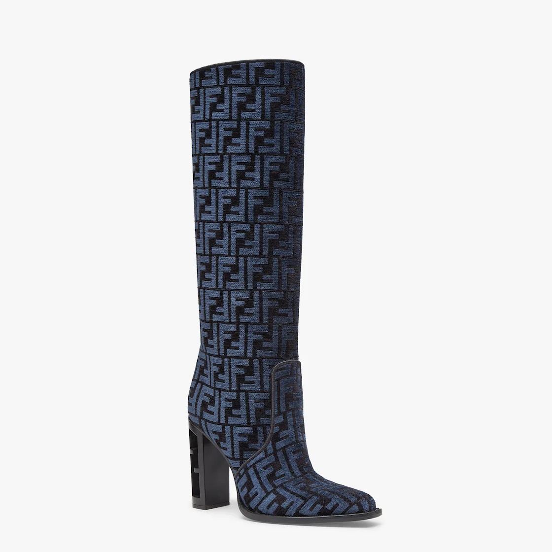High-heeled blue FF chenille boots - 2