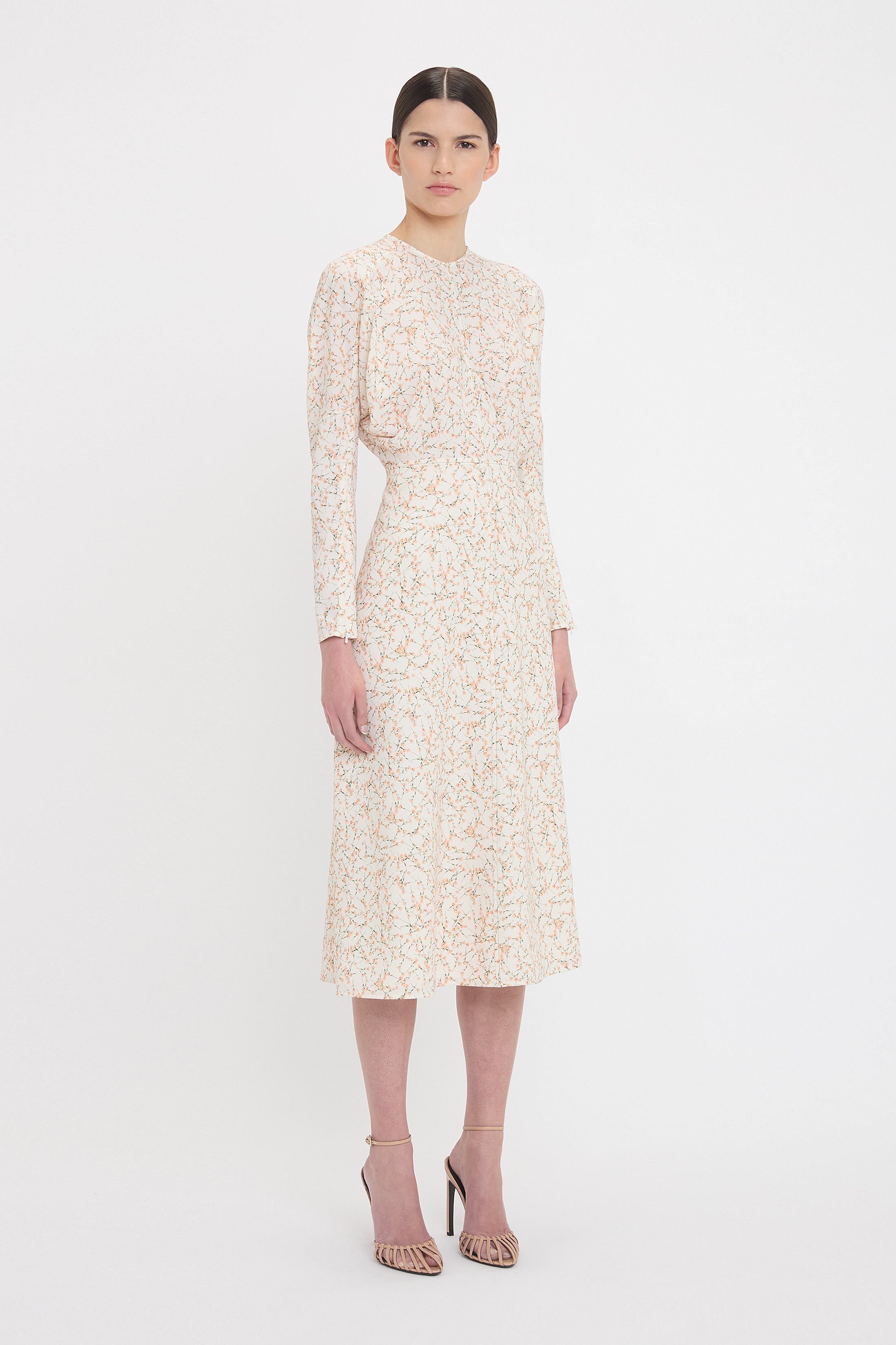 Long Sleeve Dolman Midi Dress In Floral Ovation Peach - 3
