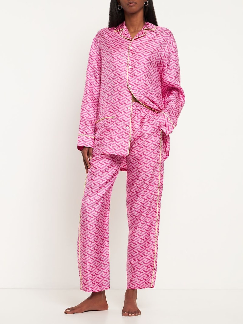 Monogram print silk twill pajama shirt - 2