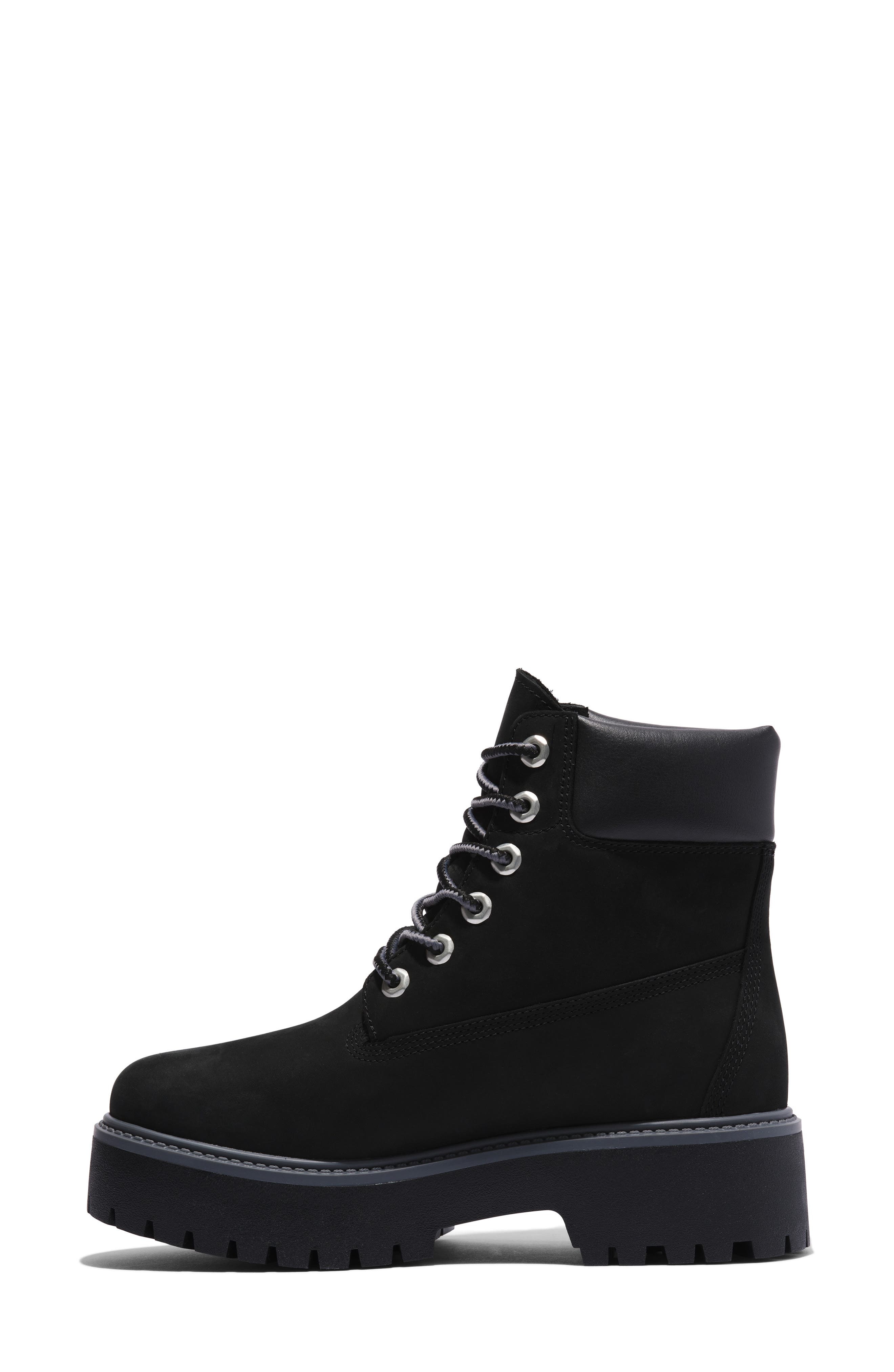 Timberland Stone Street 6-Inch Waterproof Lace-Up Leather Boot in Jet Black at Nordstrom - 7