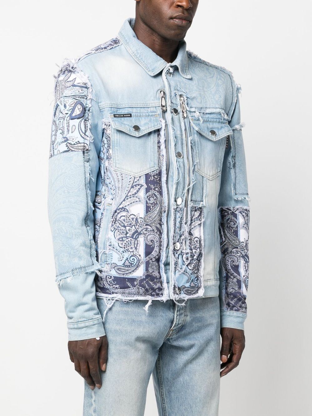 paisley bandana-print denim jacket - 3