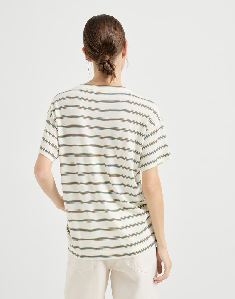Virgin wool & cashmere lightweight sparkling stripe knit t-shirt 3