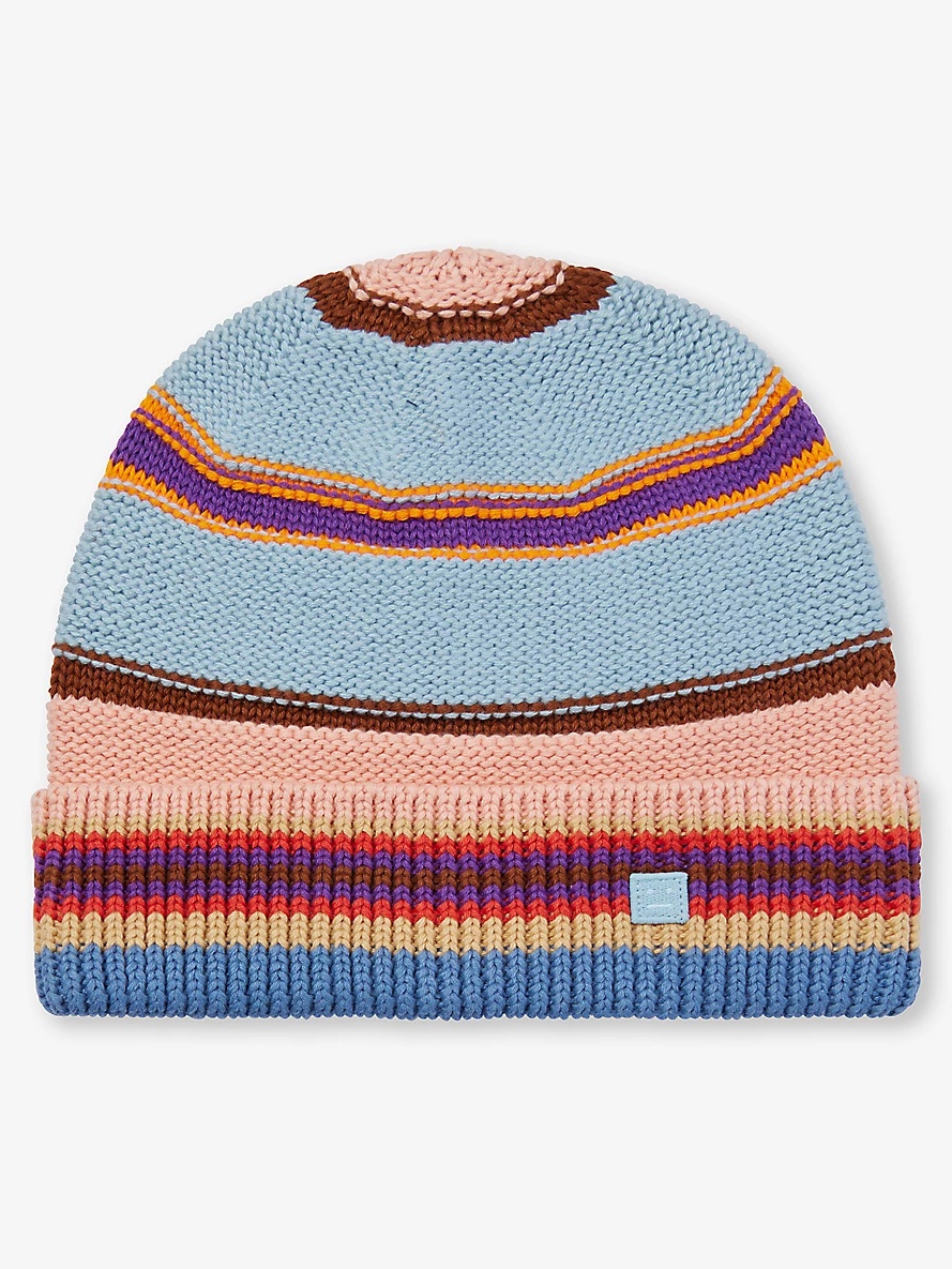 Striped logo-patch cotton-knit beanie - 1