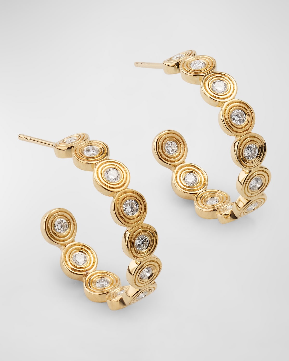 14k Gold Fluted Diamond Earrings - 3
