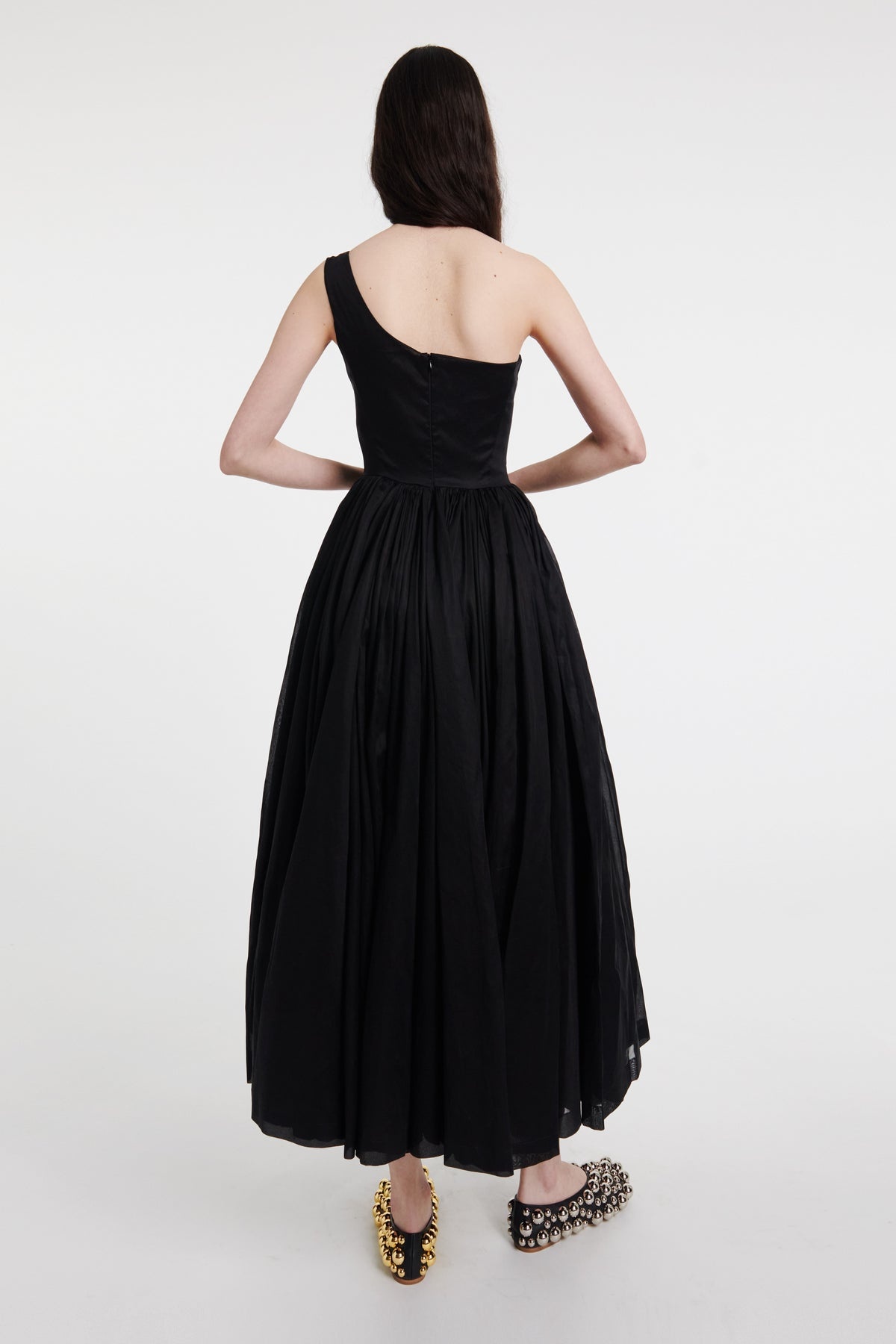 ASYMMETRIC OFF-SHOULDER DRESS WITH GATHERED SKIRT BLACK - 2