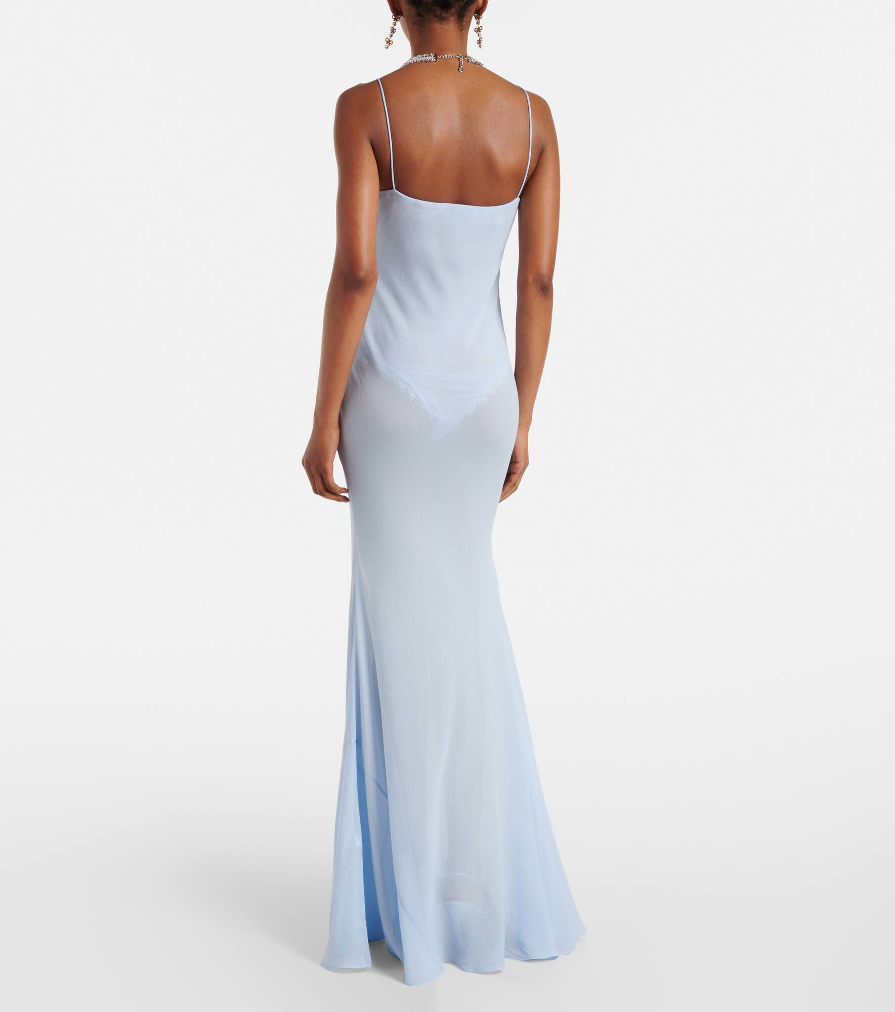 Strappy lace-trimmed georgette gown - 3