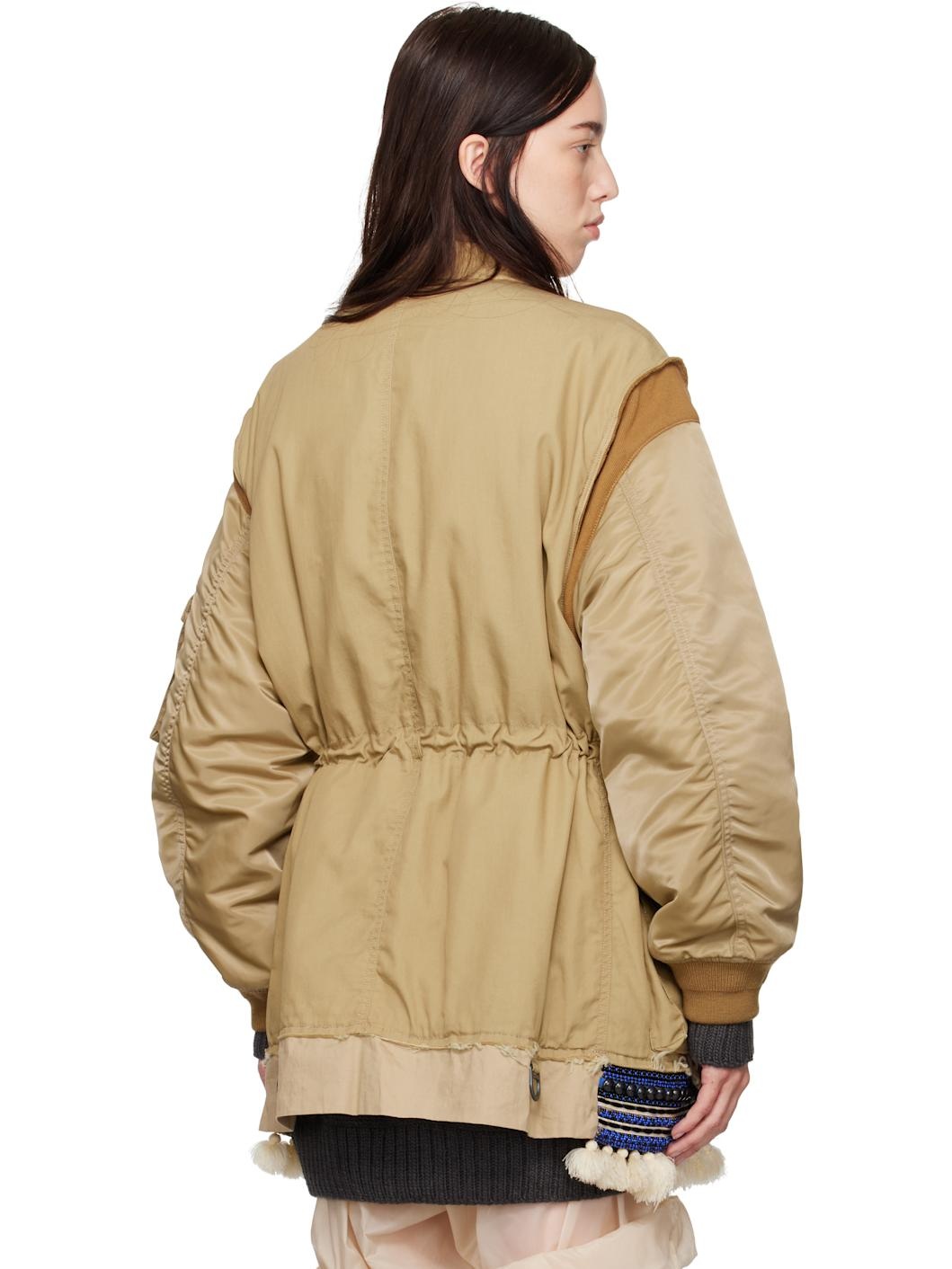 Beige Beaded Bomber Jacket - 3