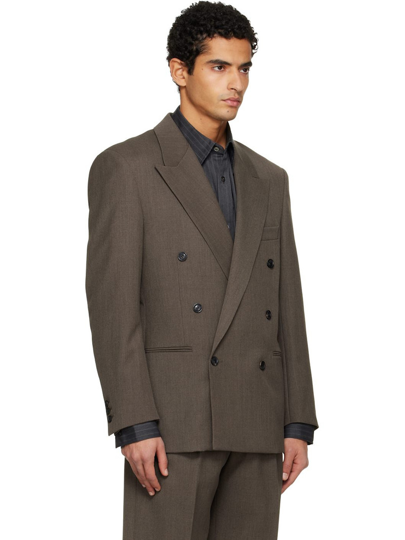 Taupe Melange Wool Double-Breasted Tailored Blazer 2