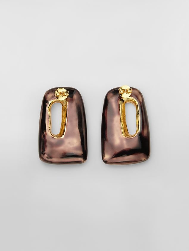 LIGHT METAL TRAPEZE EARRINGS COVERED WITH TRANSPARENT ENAMEL - 3