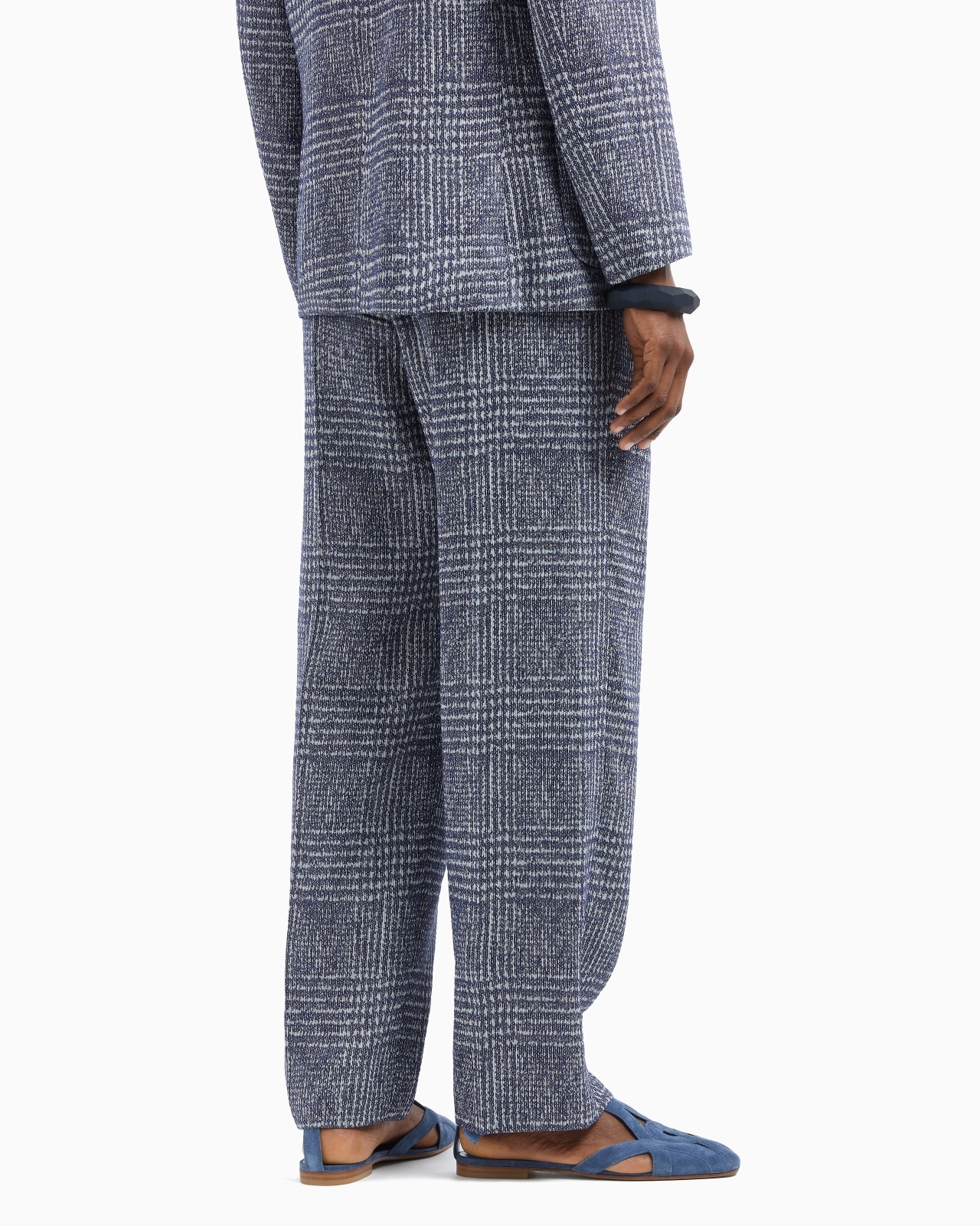 TROUSERS WITH PLEATS IN A PRINCE OF WALES CHECK LINEN AND VISCOSE BLEND - 3