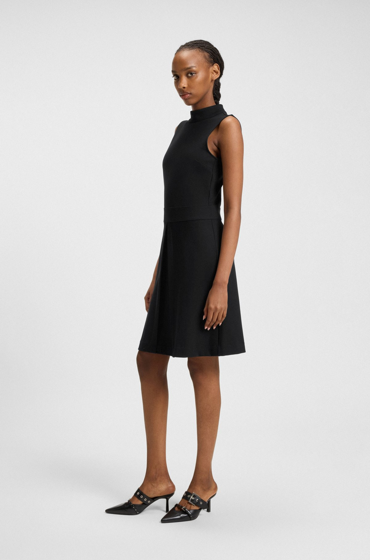 SLEEVELESS KNITTED DRESS WITH PLEATED SKIRT - 2