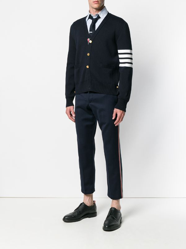 THOM BROWNE - Men Milano Stitch V Neck Cotton Crepe Cardigan - 1