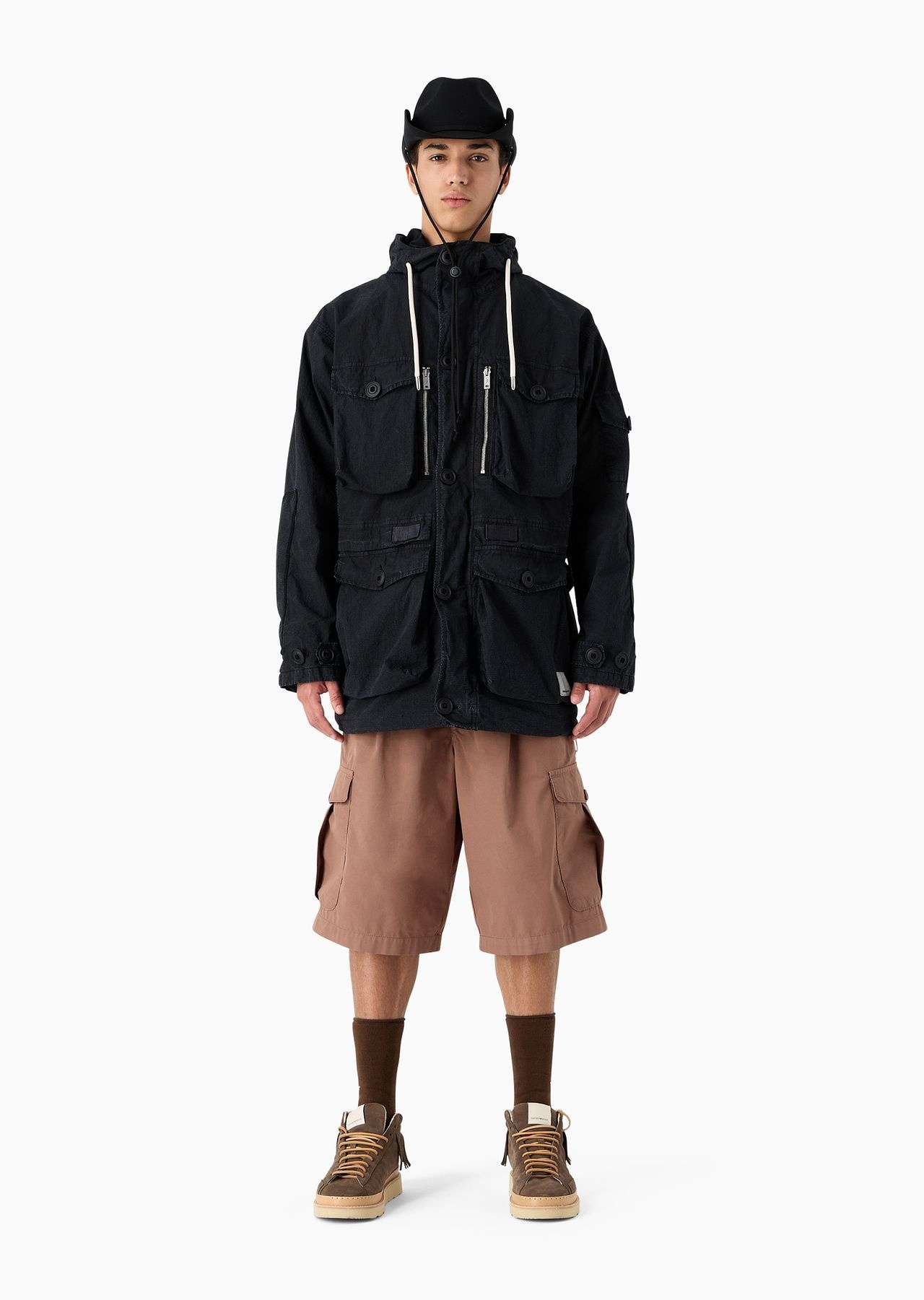 Emporio Armani Sustainability Values Capsule Collection garment-dyed organic ripstop hooded pea coat - 4