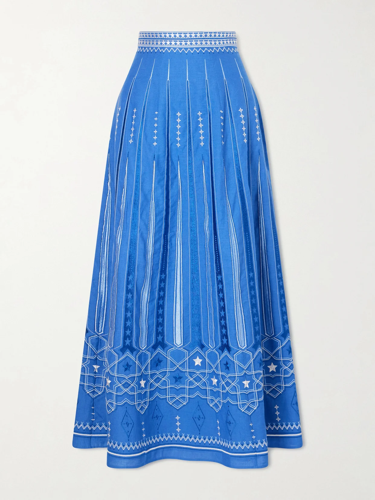Camille Embroidered Linen And Cotton-blend Midi Skirt - 1