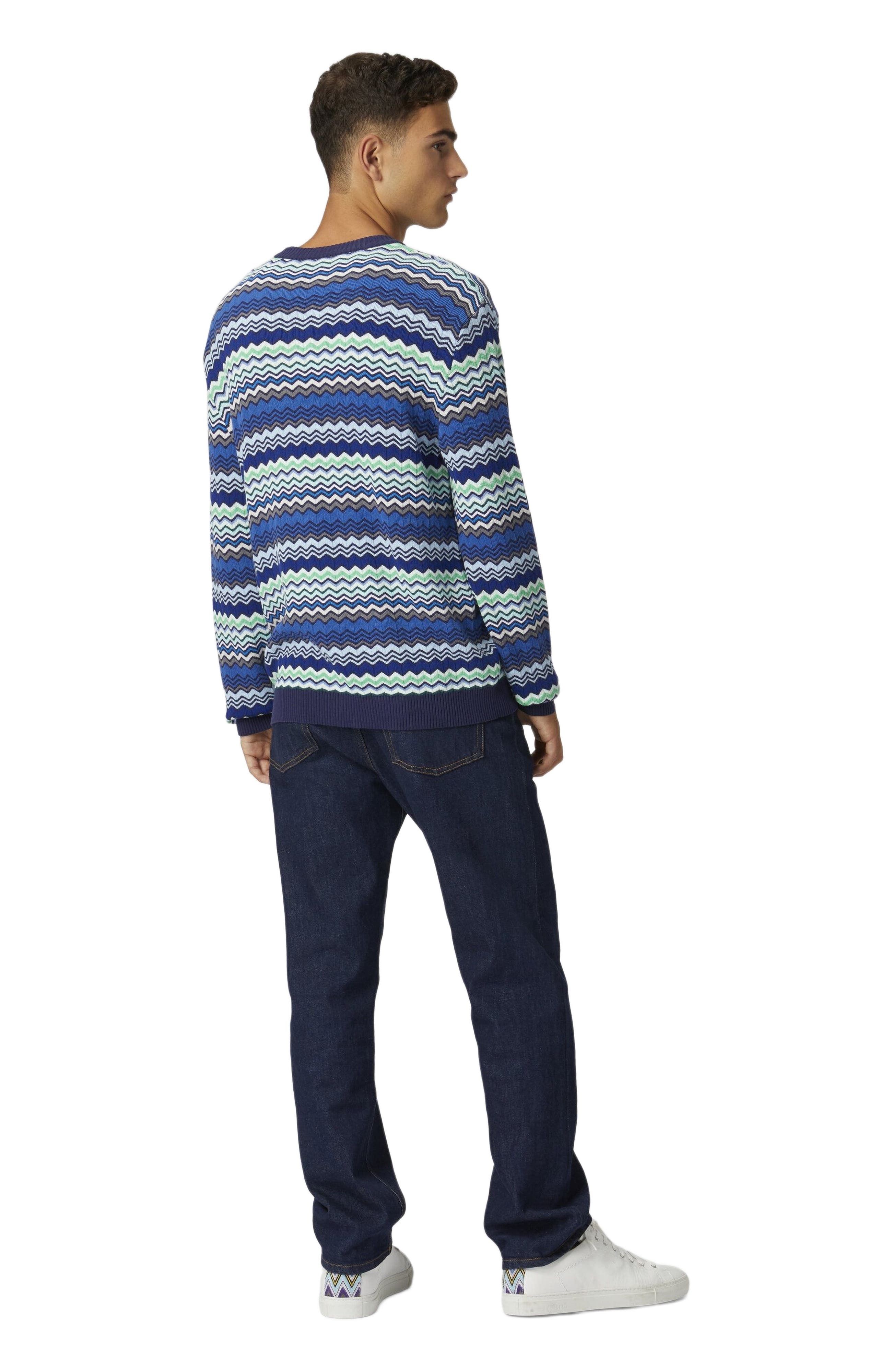 Missoni Cotton Crew-neck Pullover With Micro Zigzag And Contrasting Piping in Blue at Nordstrom - 3