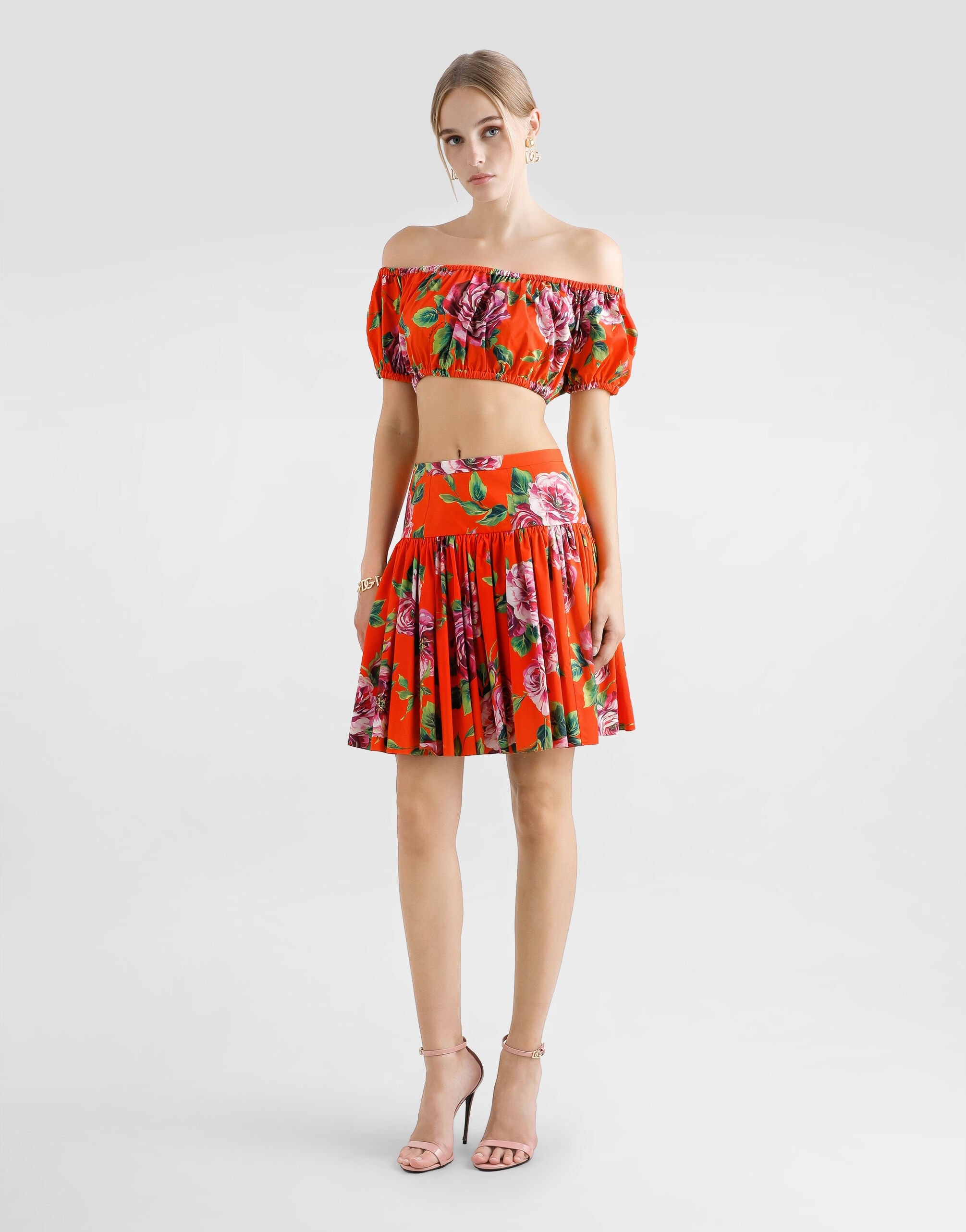Bardot-neck top in rose-print cotton - 2