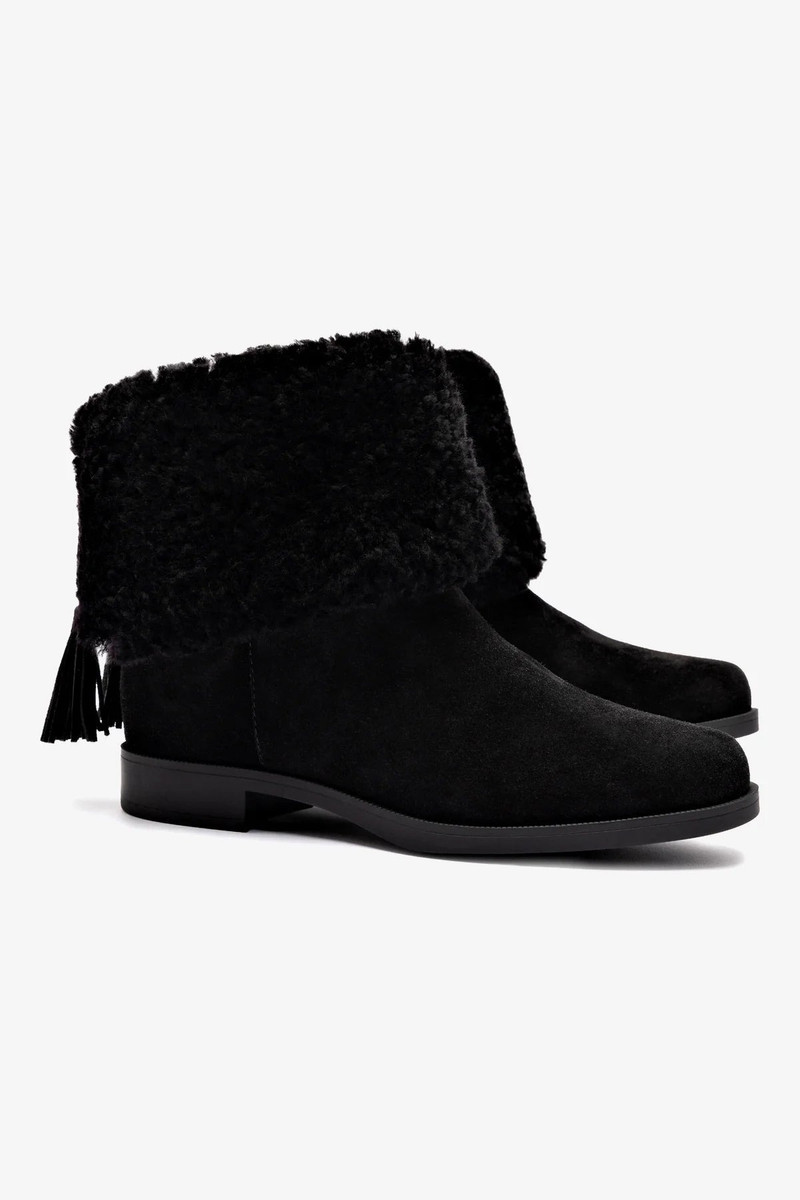 Verbier Bootie In Black Suede and Black Shearling 3