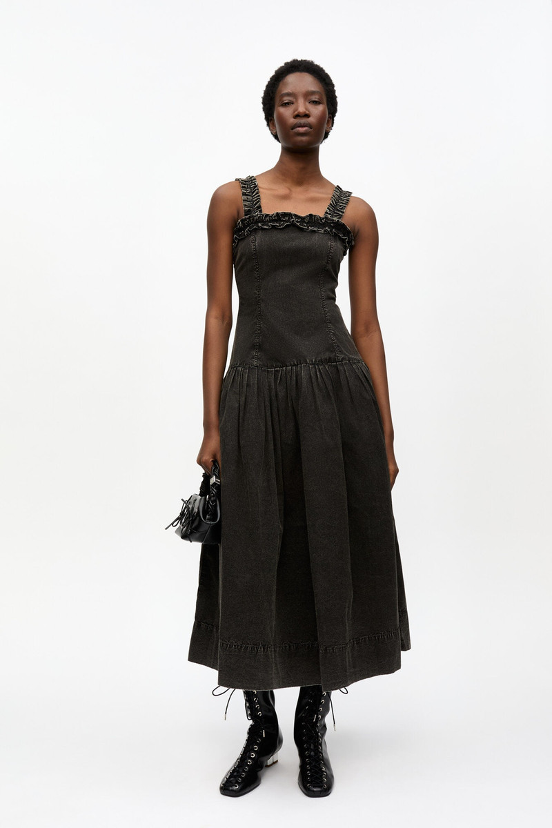 GANNI BLACK WASHED STRETCH COTTON CORSET DRESS outlook