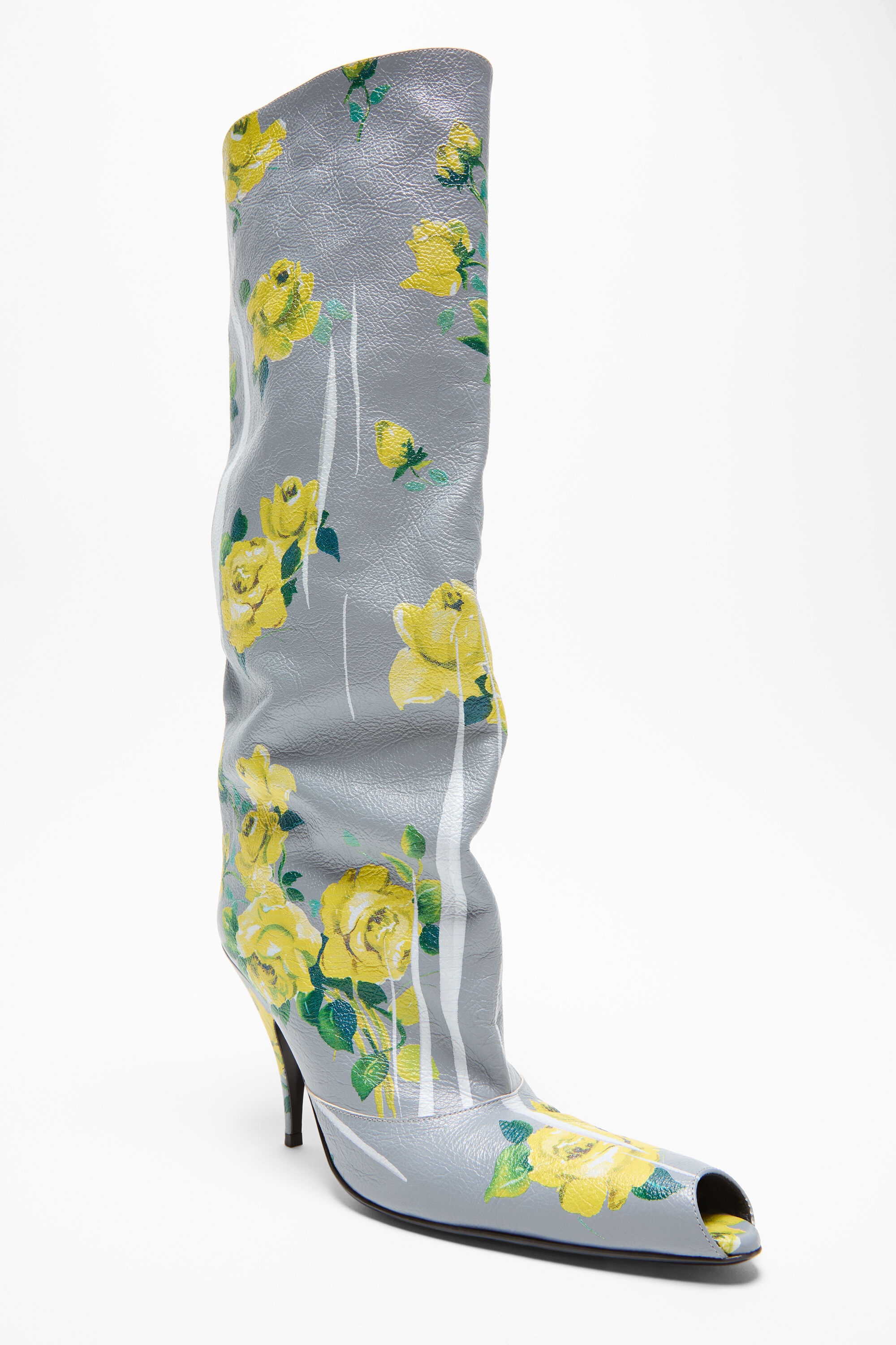 Leather boots open toe - Yellow/grey - 6