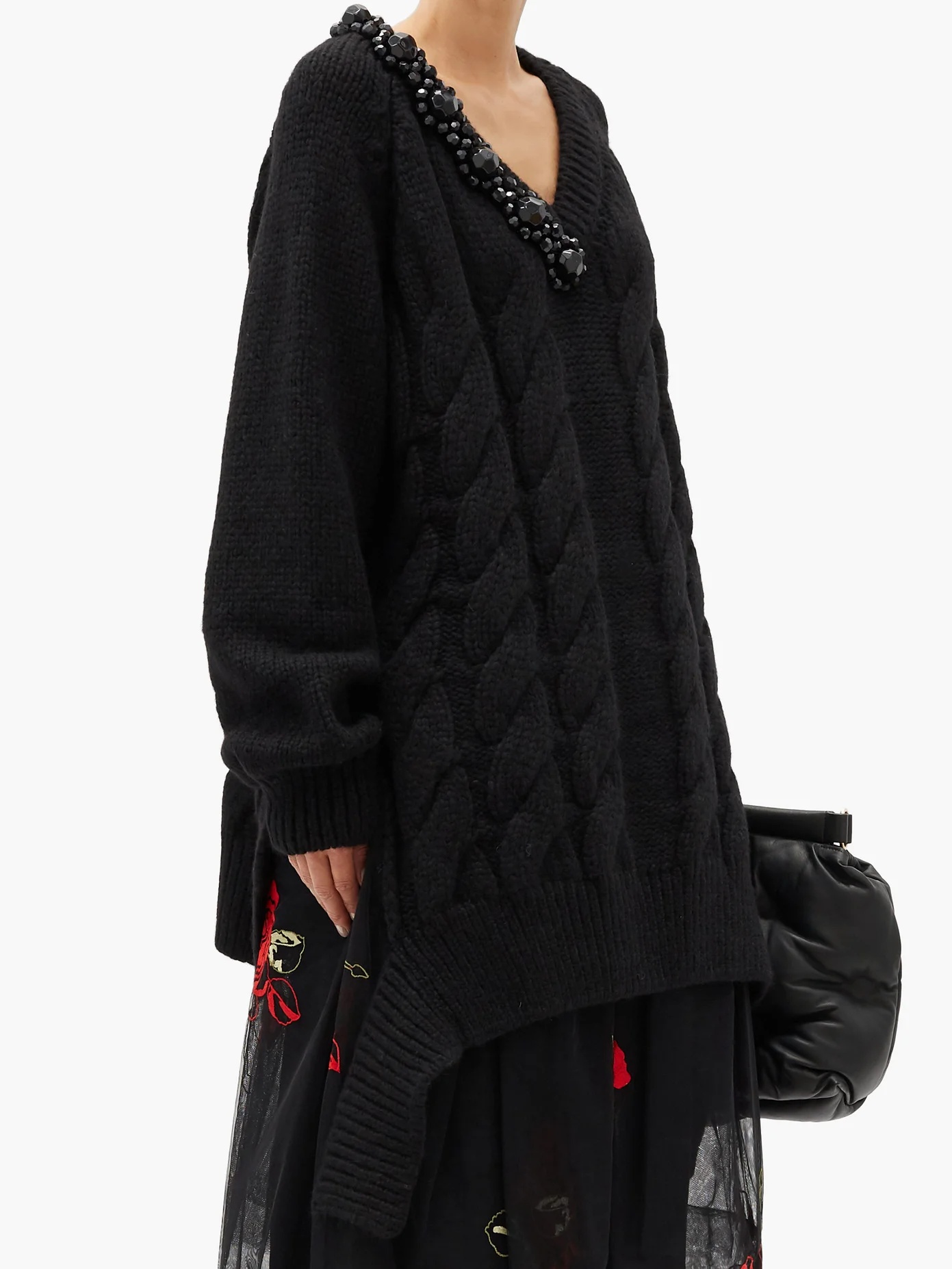 Bead-embellished oversized cable-knit sweater - 6