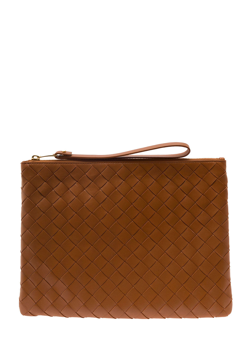 Bottega Veneta Women Brown Pouch With Wrist Strap In Intreccio Leather Woman - 1