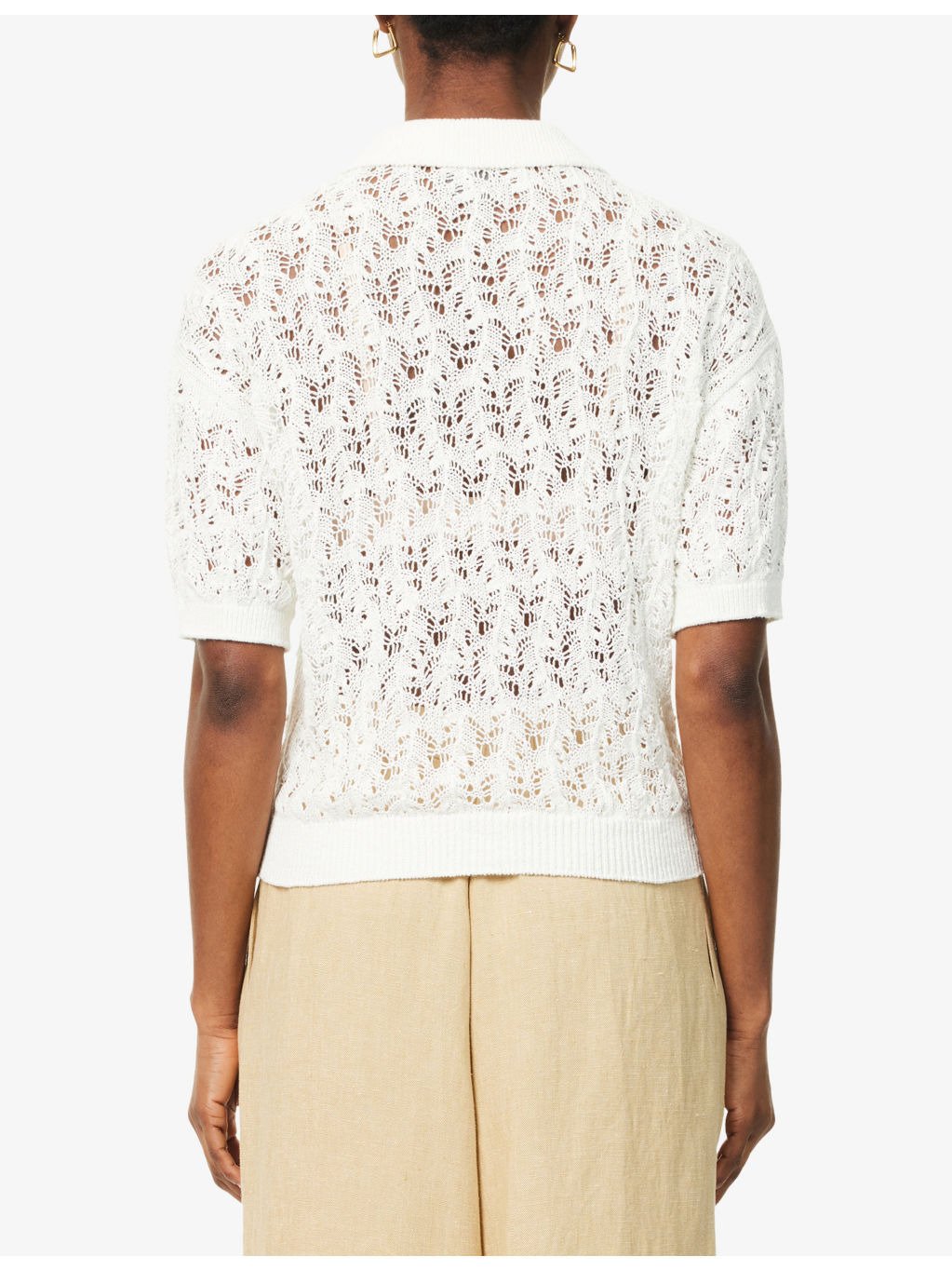 Qarar Crochet Linen Polo Shirt - 4