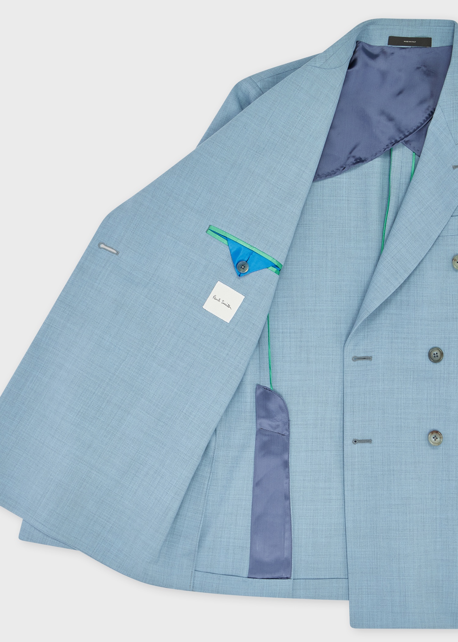 Tailored-Fit Light Blue Overdyed Marl Wool Double-Breasted Blazer - 4