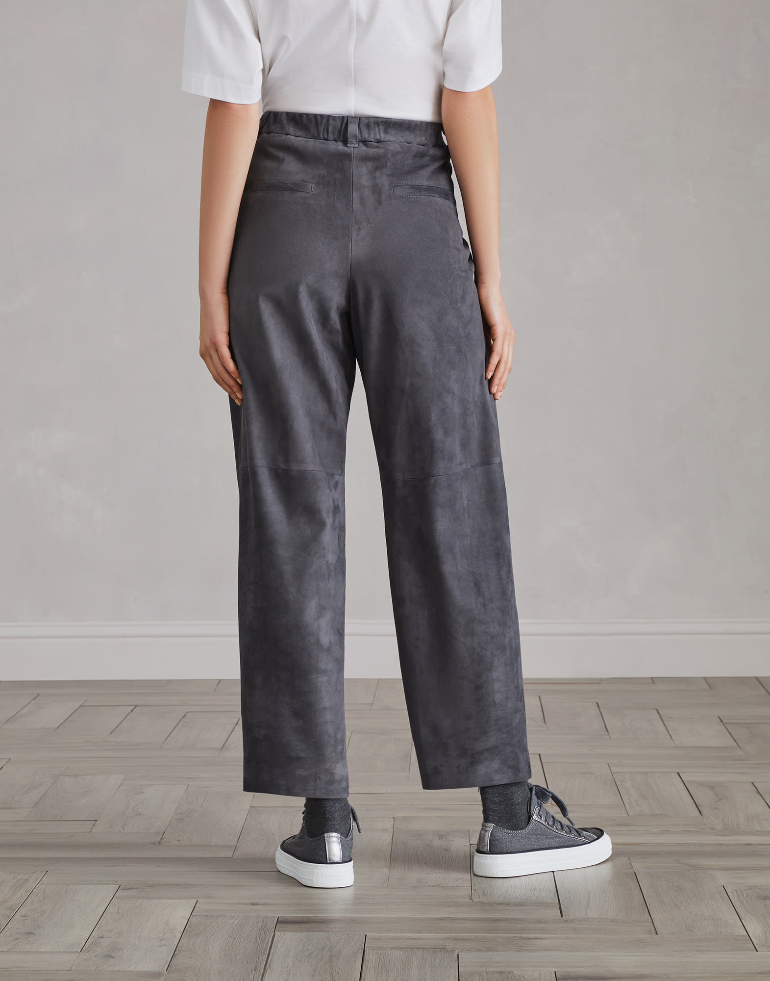 Suede cropped baggy trousers - 2