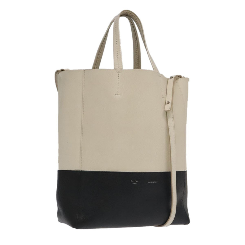 CELINE Horizontalkava Tote Bag Leather Black White Silver - 1