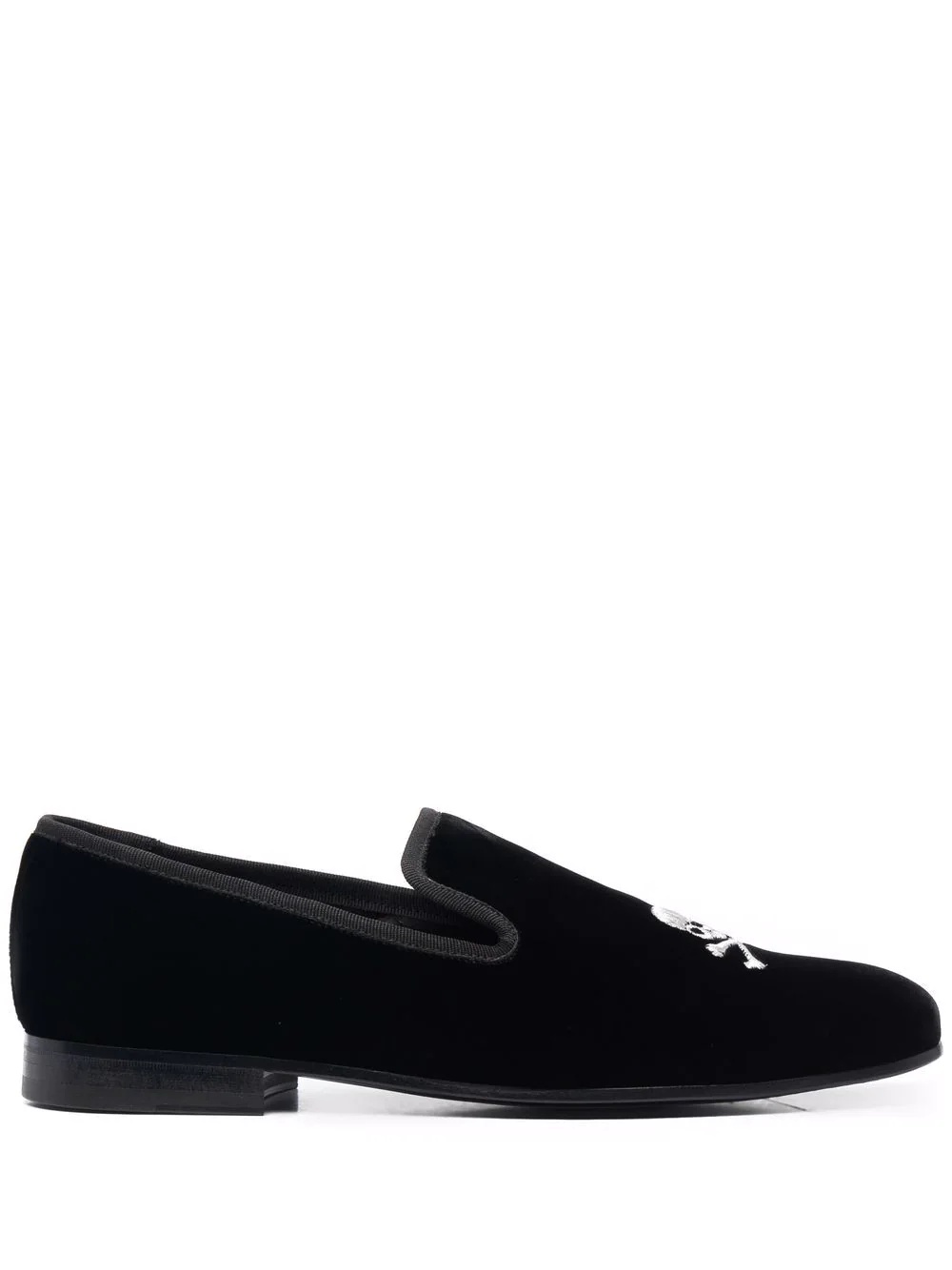 skull embroidery velvet loafers - 1