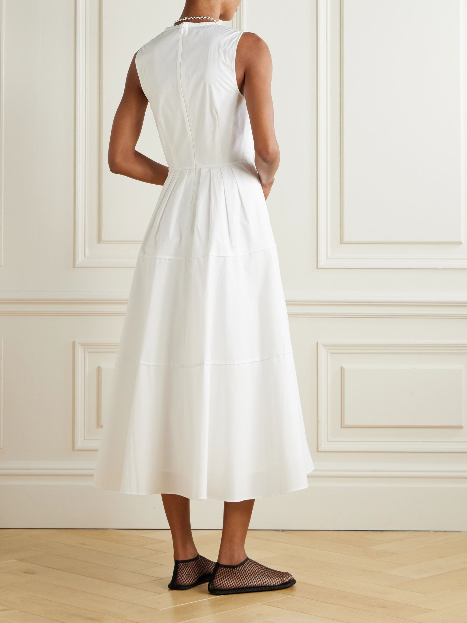 Kailey pleated cotton-blend poplin midi dress White - 3