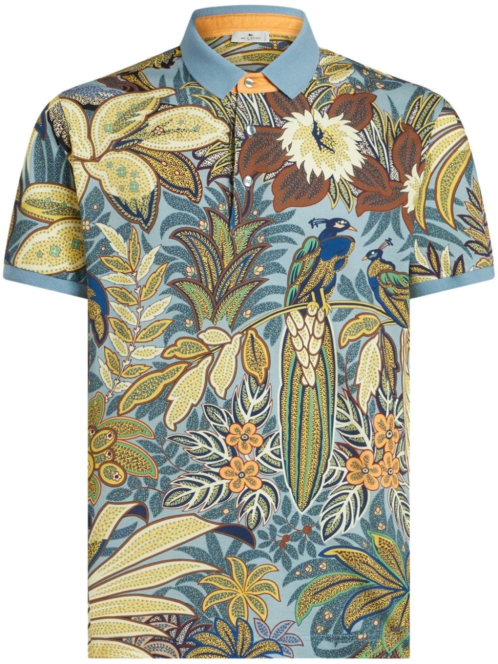 peacock-print cotton polo shirt - 1