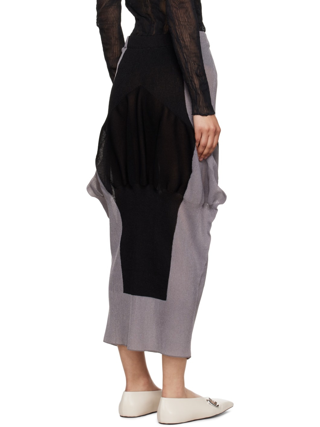 Gray & Black Shaped Nude Maxi Skirt - 3