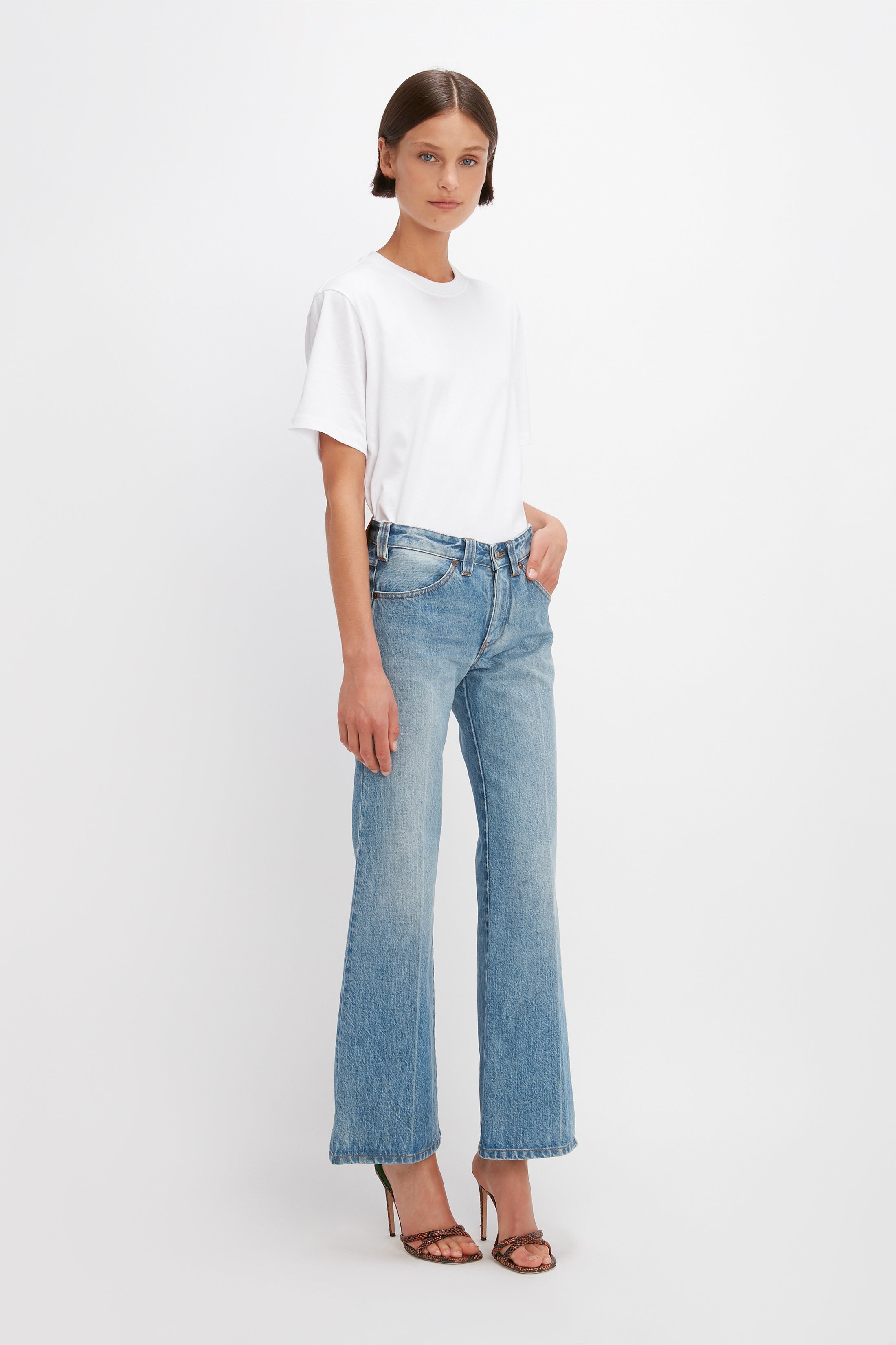 Edie Mid-Rise Kick Flare Jean in California Wash - 3