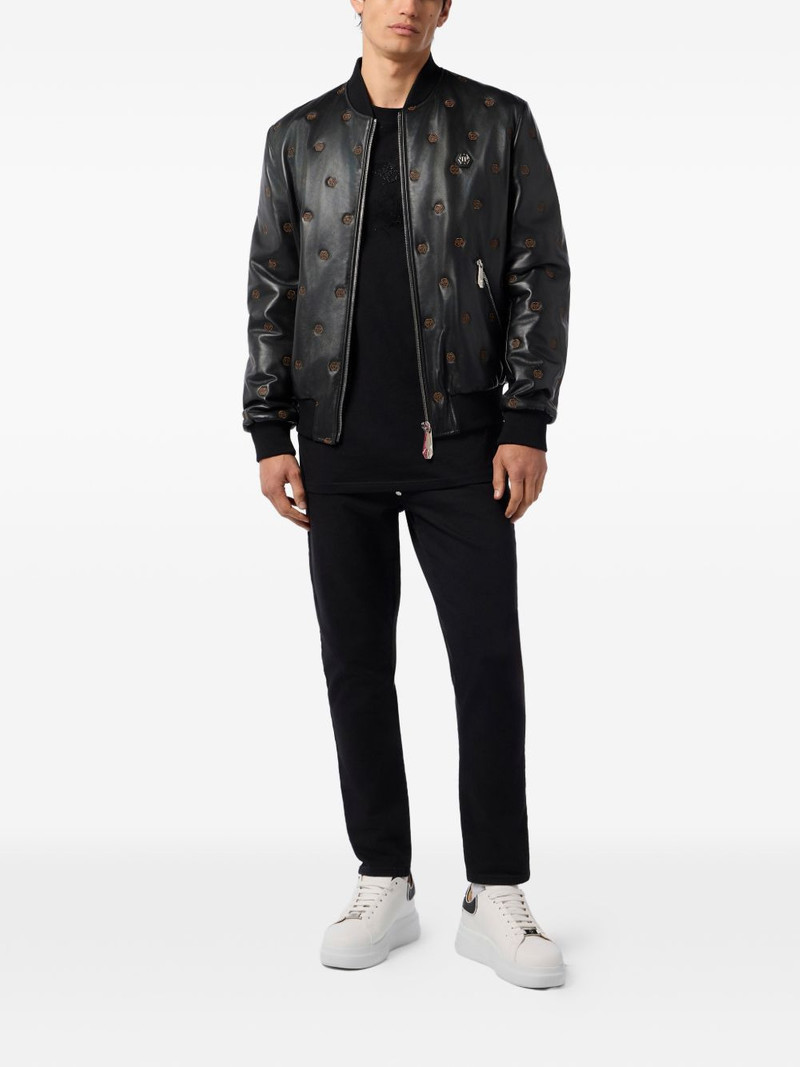 PHILIPP PLEIN embroidered nappa leather bomber jacket outlook