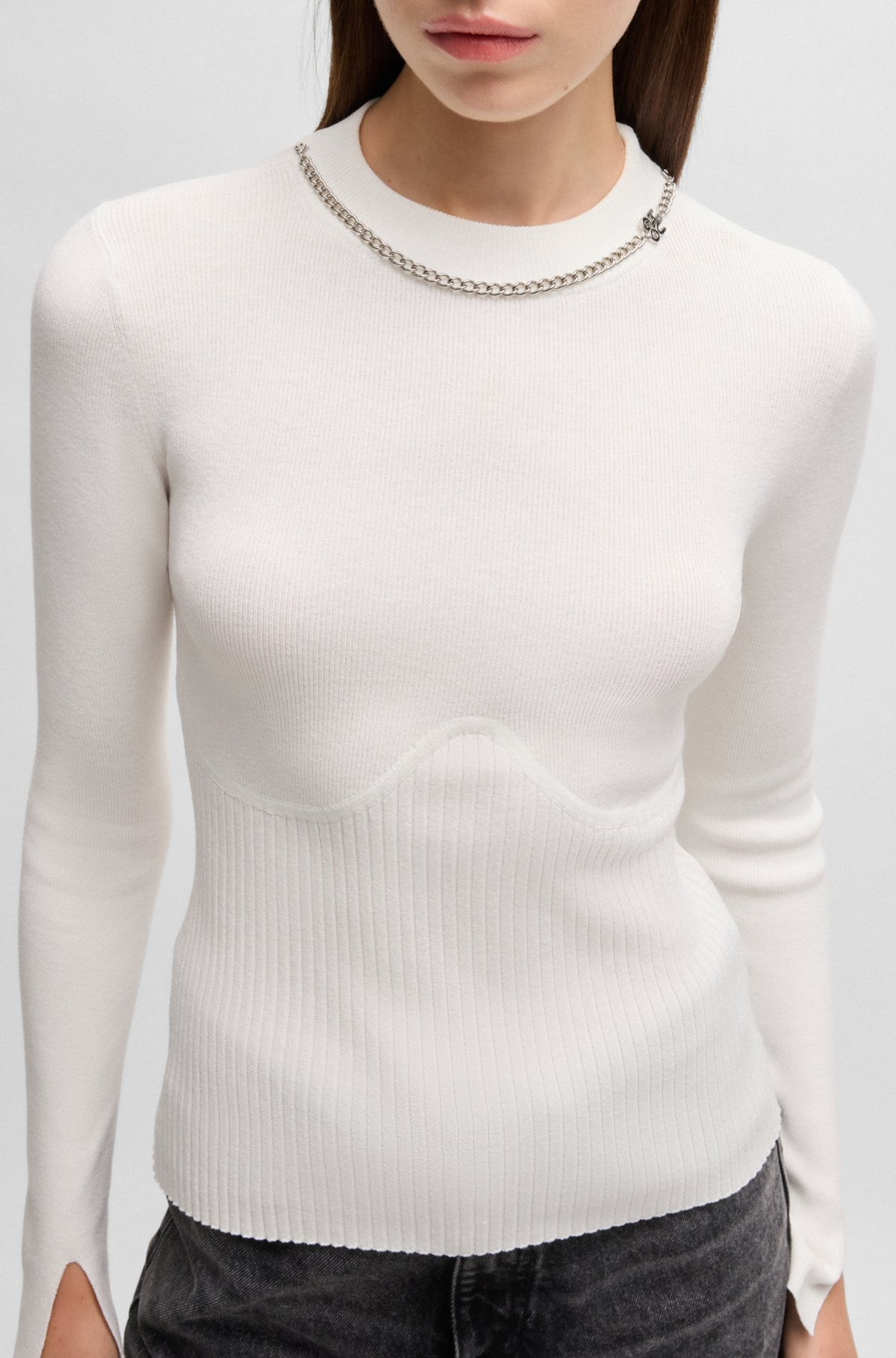 MOCK-NECK SWEATER WITH CHAIN COLLAR TRIM - 5
