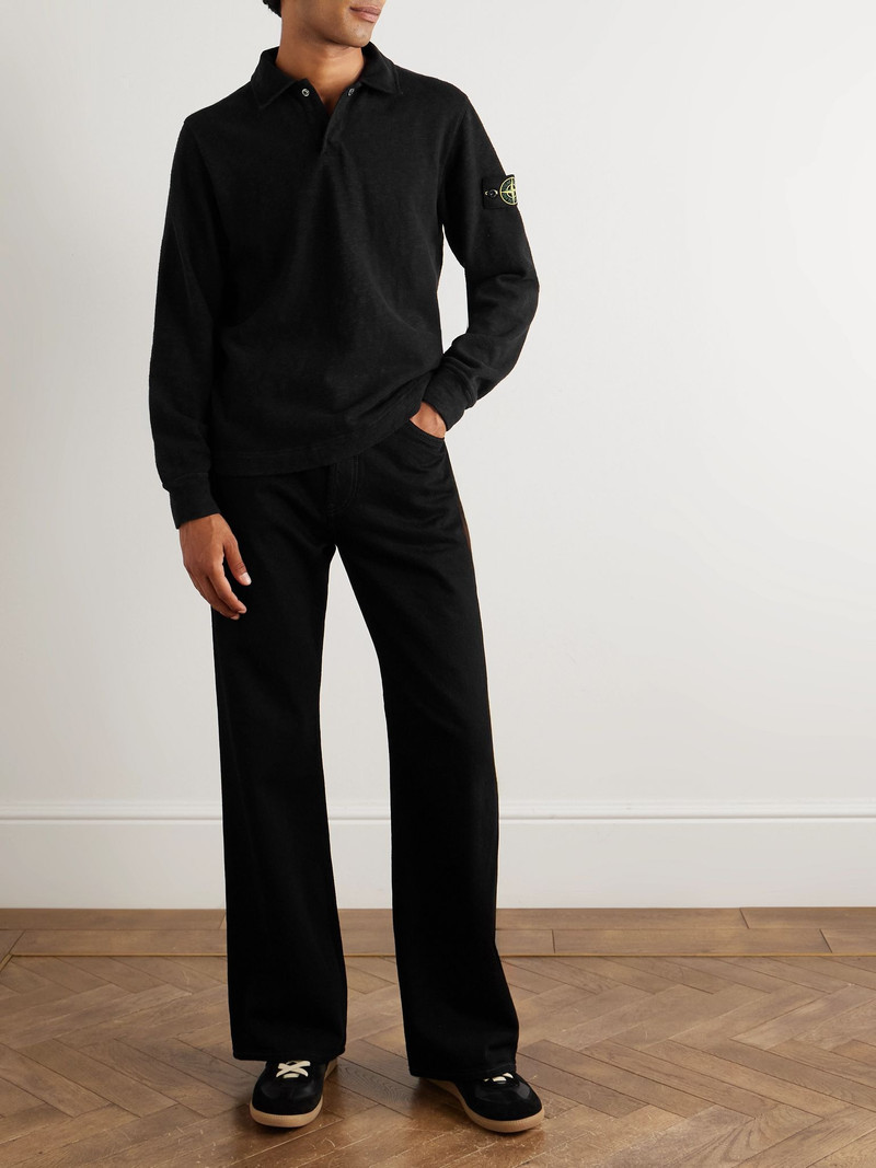Stone Island Logo-Appliquéd Cotton-Jersey Polo Shirt Black outlook